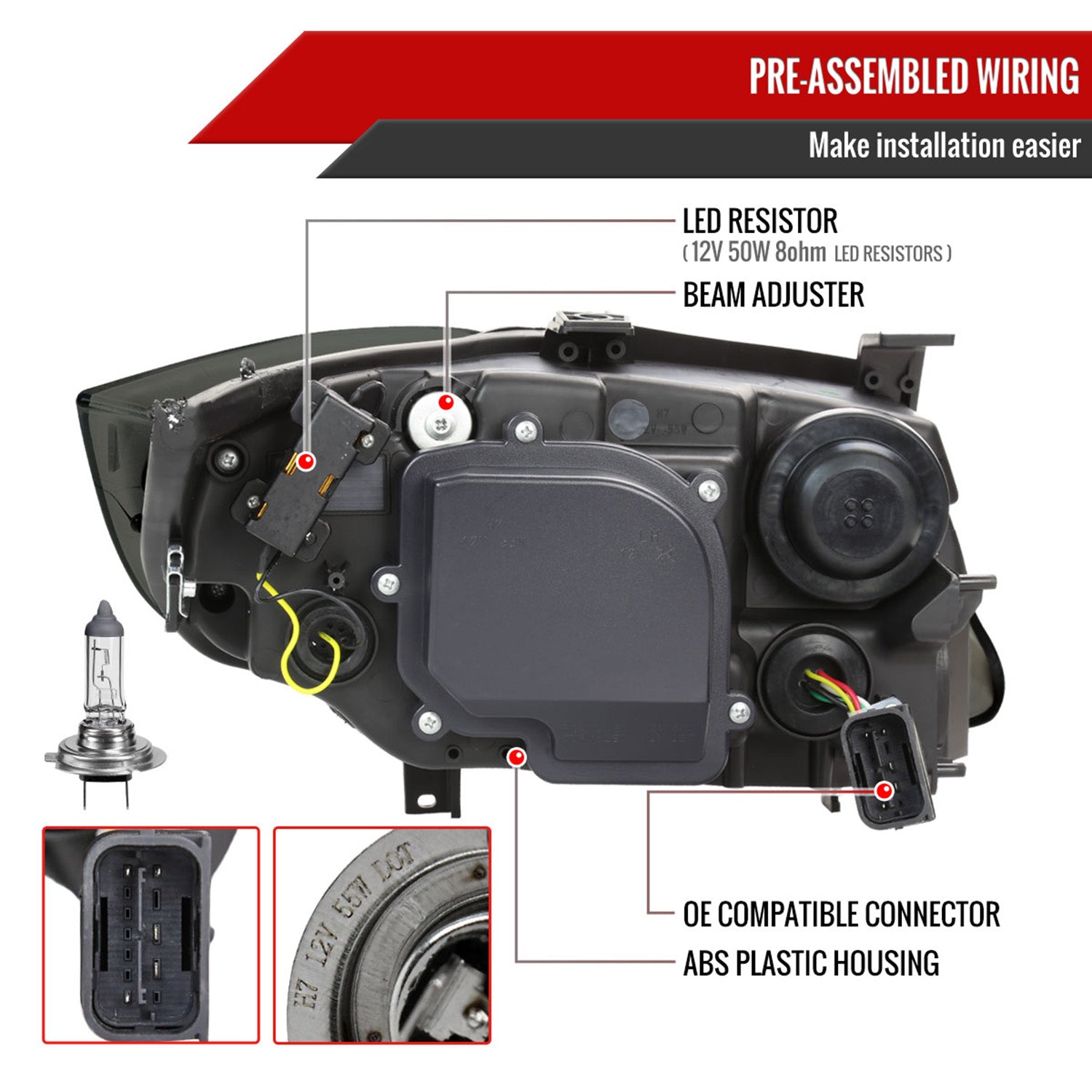 2006-2011 BMW E90 3 Series Sedan 3D Iced LED Dual Projector Headlights Smoke