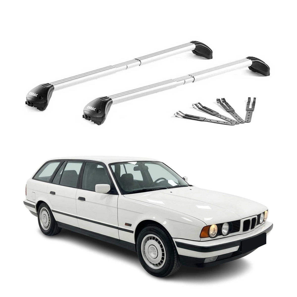 1989-2010 BMW 5 Series E34 E39 E61 Wagon Roof Rack Cross Bars Silver