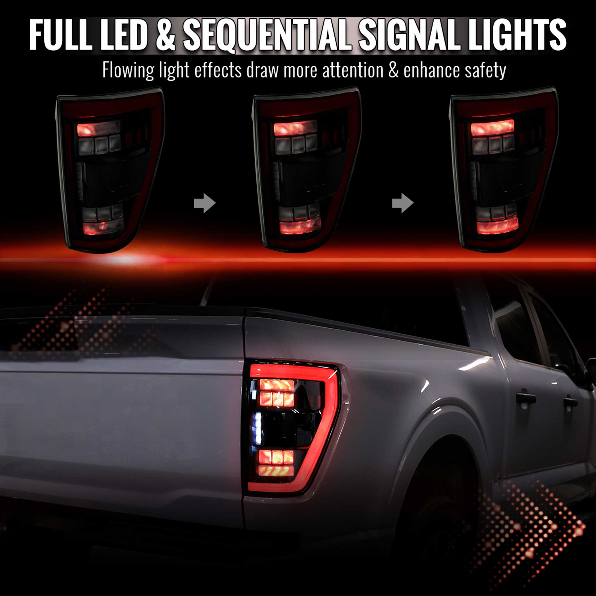 For Ford F-150 2021-2023 Full LED Tail Light Halogen Bulb Blind Spot Model Smoked Lens Red Light BAR