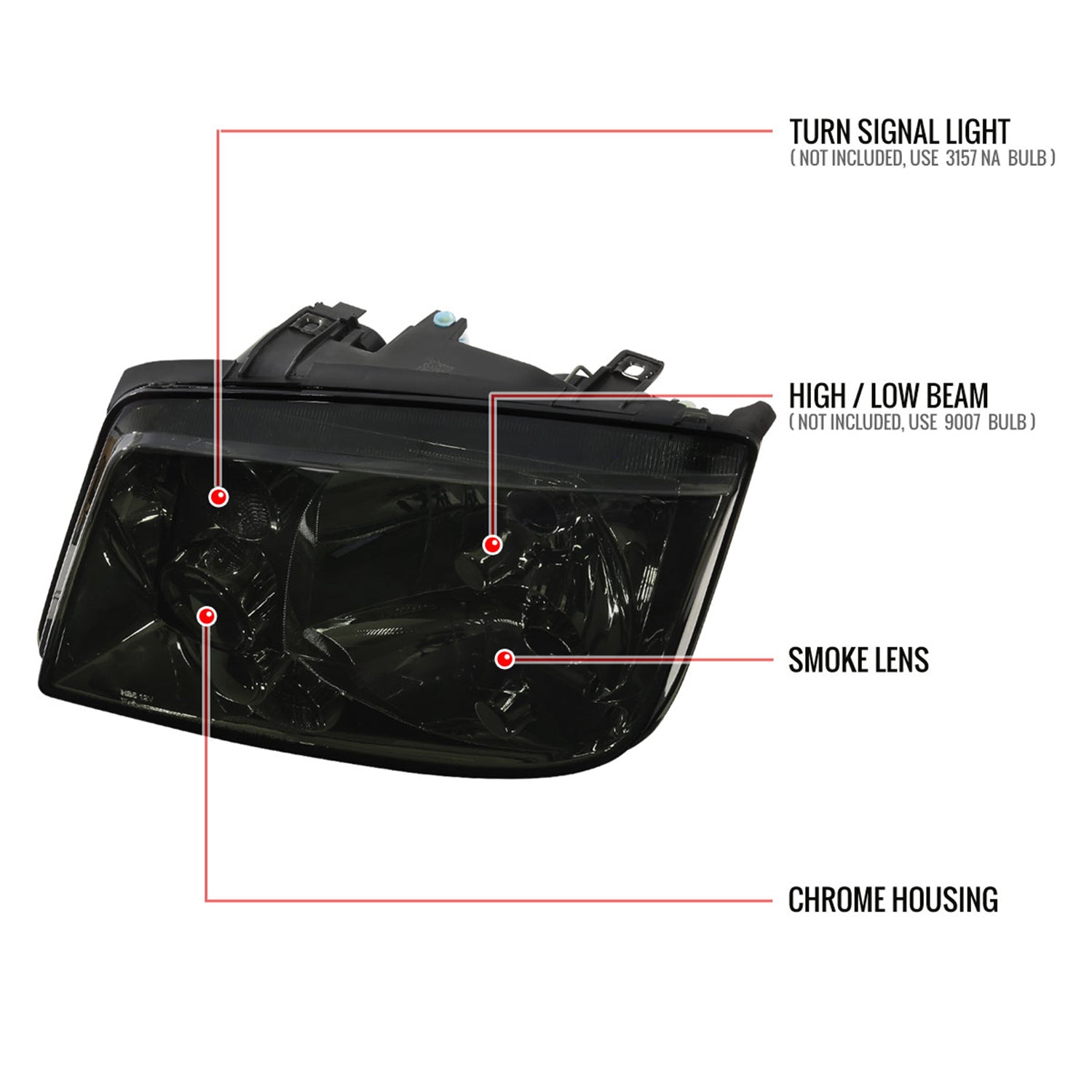 1999-2005 VW Jetta/Bora Mk4 V3 Factory Style Headlights Chrome/Smoke Lens