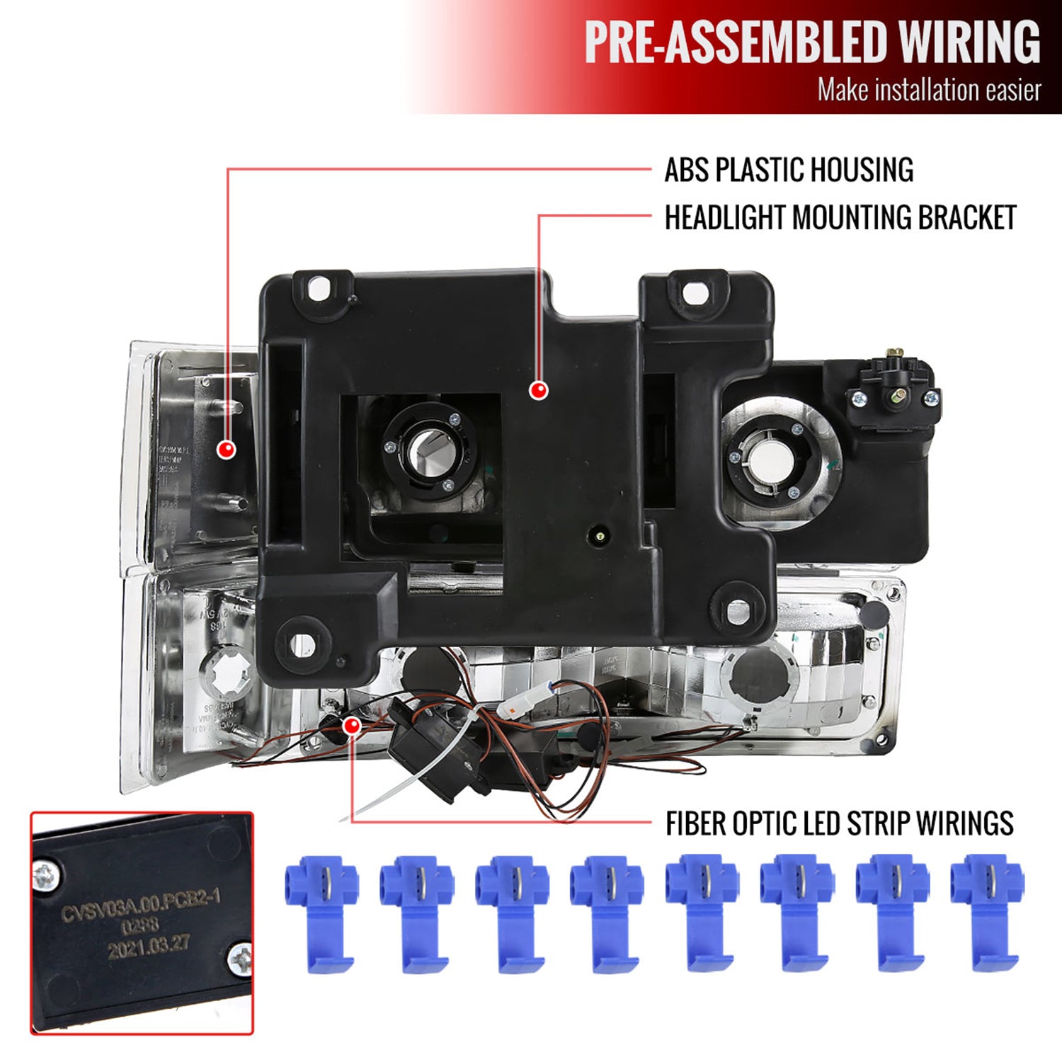 1994-1998 Chevy Silverado/Tahoe/Suburban/C10 Headlights LED Lights Black