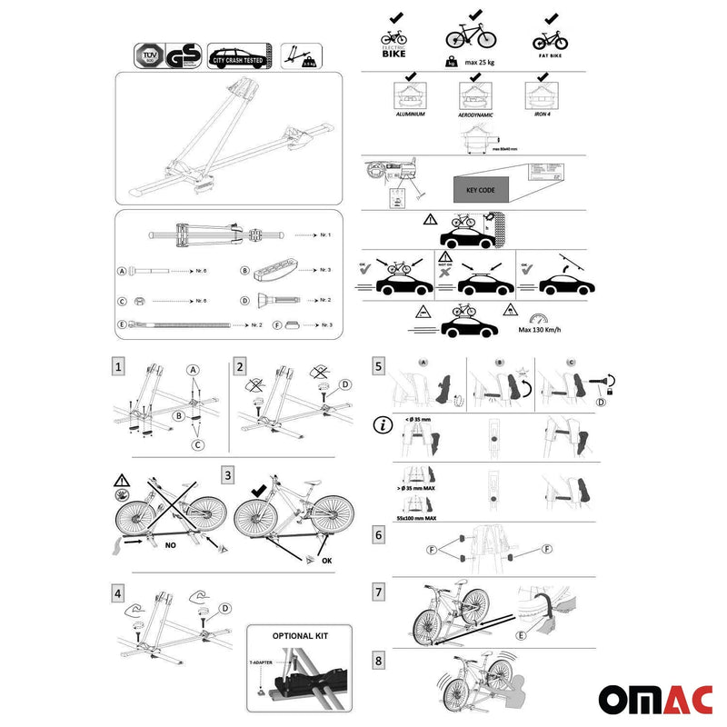 Bike Rack Mount Bicycle Carrier Lightweight Durable Aluminum Silver