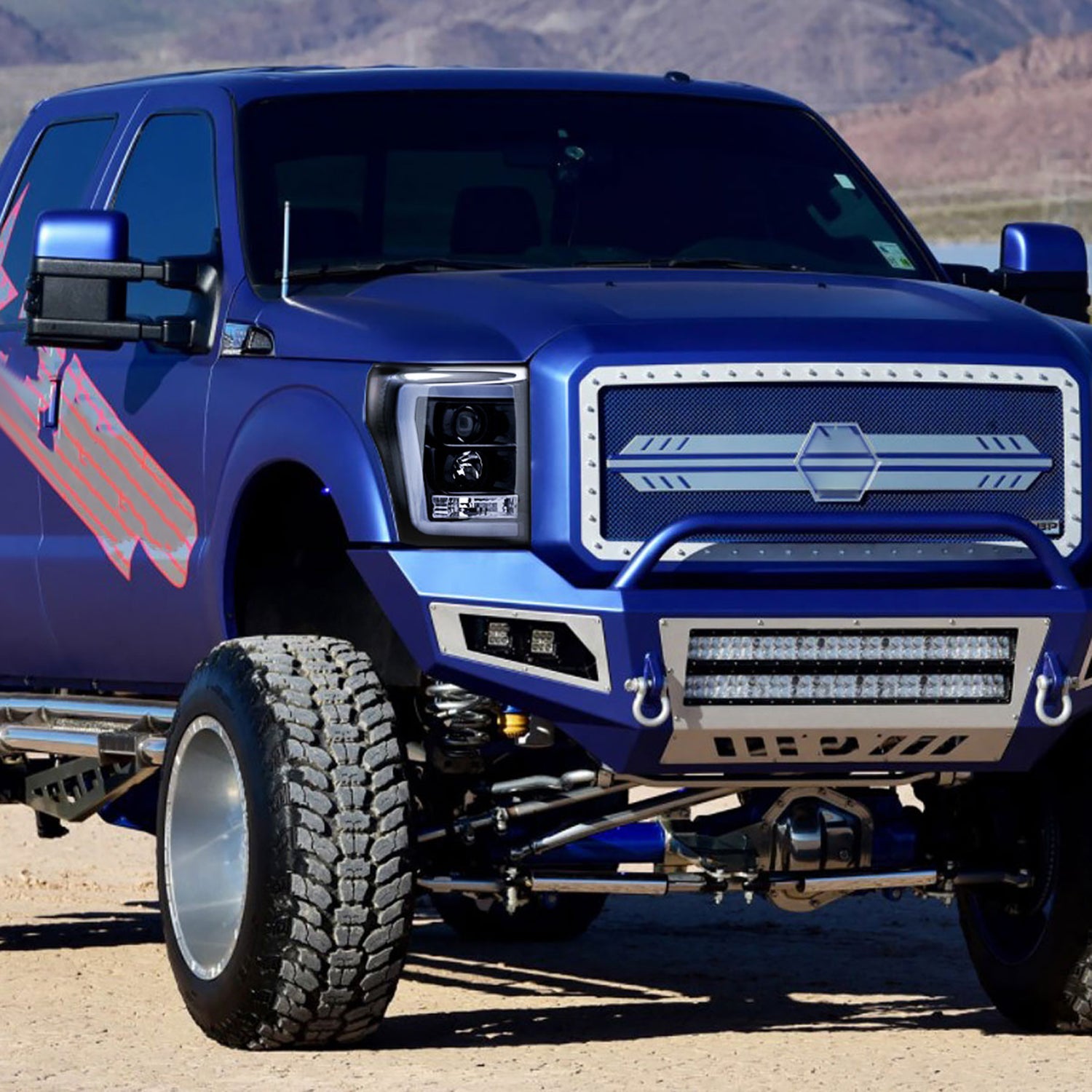 2011-2016 F-250/350/450/550 LED C-Bar Projector Headlights Glossy Black/Smoke