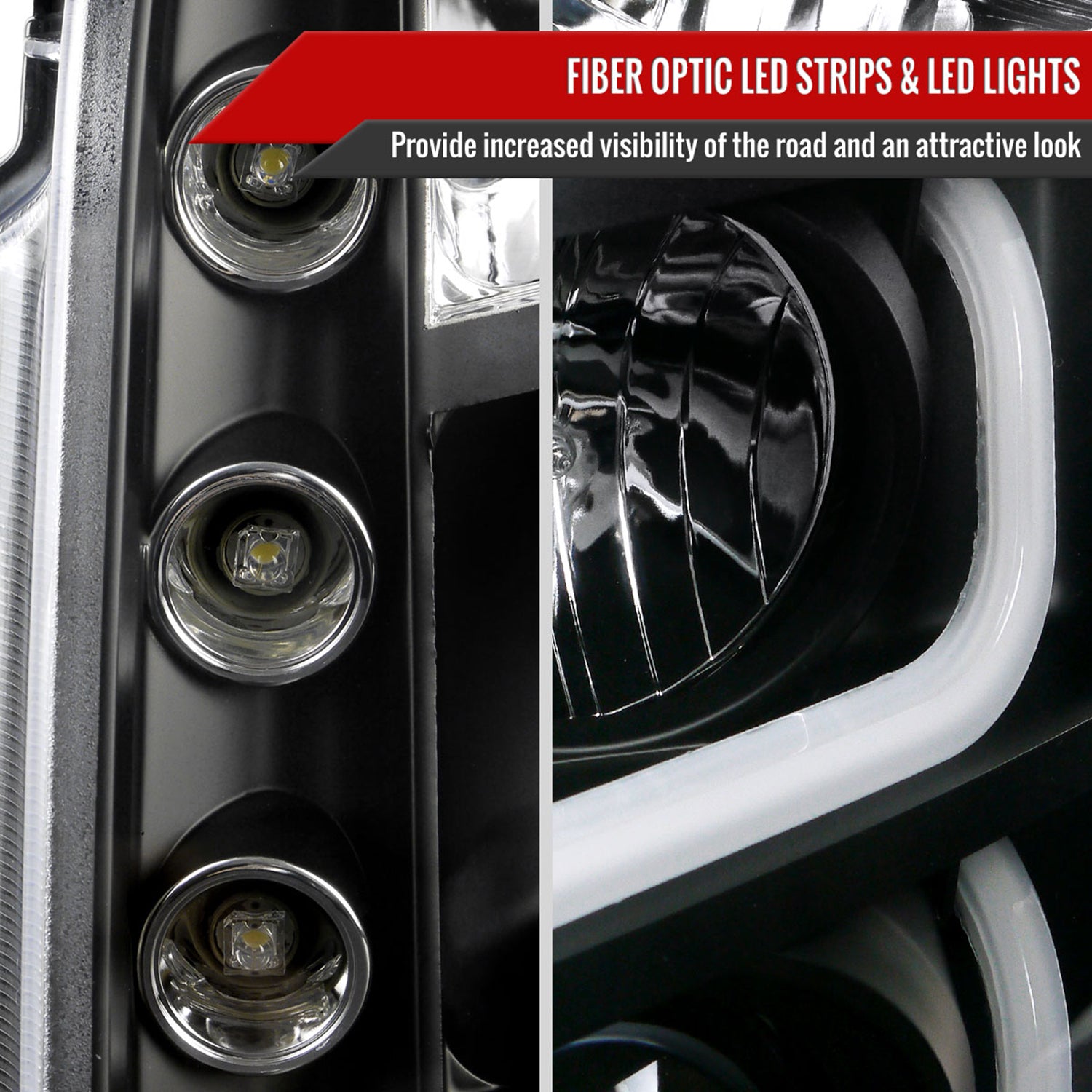 2007-2014 GMC Yukon/Yukon XL 1500/2500 LED U-Bar Projector Headlights Black