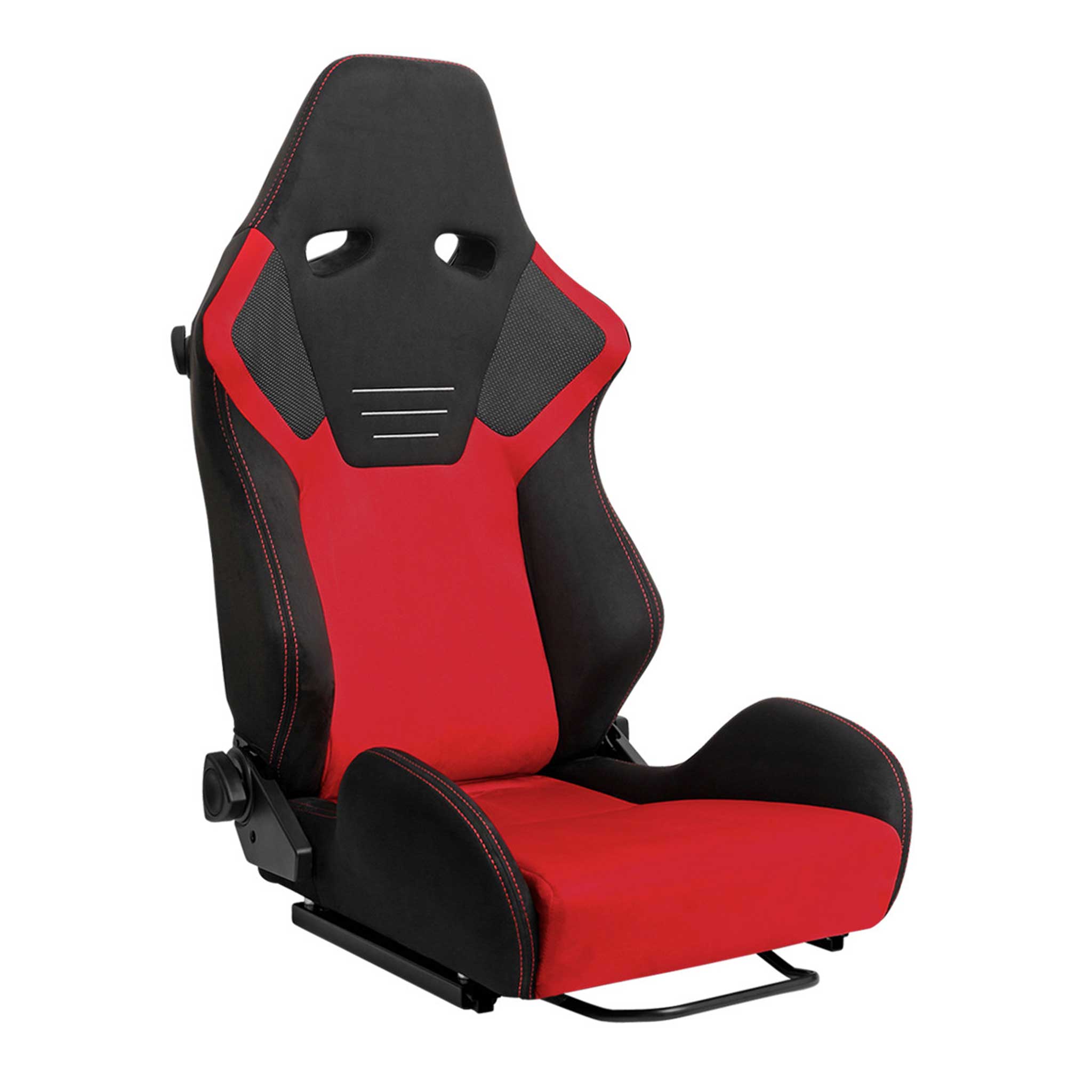 Universal Racing Seat Bright Red Suede Front Black Suede Black Double Red Stitch