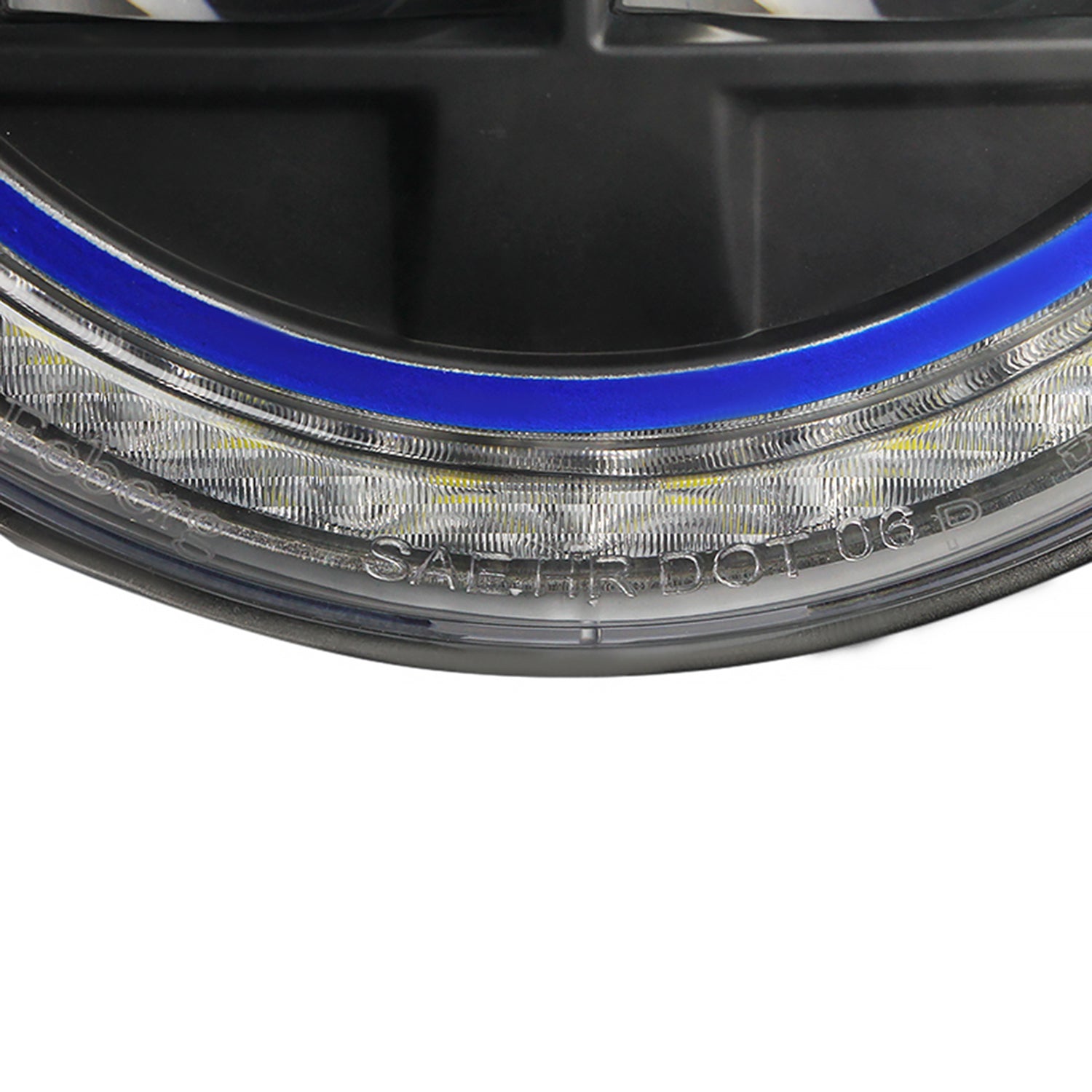 Universal 7" Round Cree LED Blue Rim Halo Projector Headlight - 1PC Matt Black