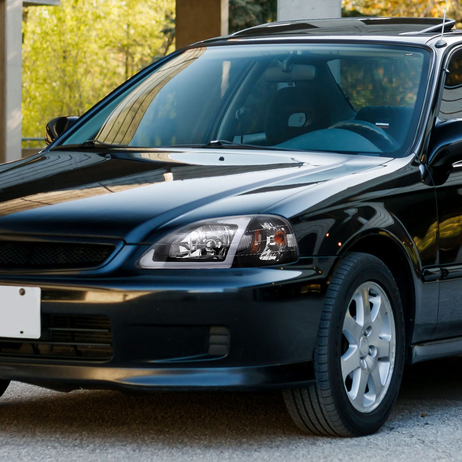 1999-2000 Honda Civic Coupe/Sedan LED Bar Factory Headlights Matt Black/Clear