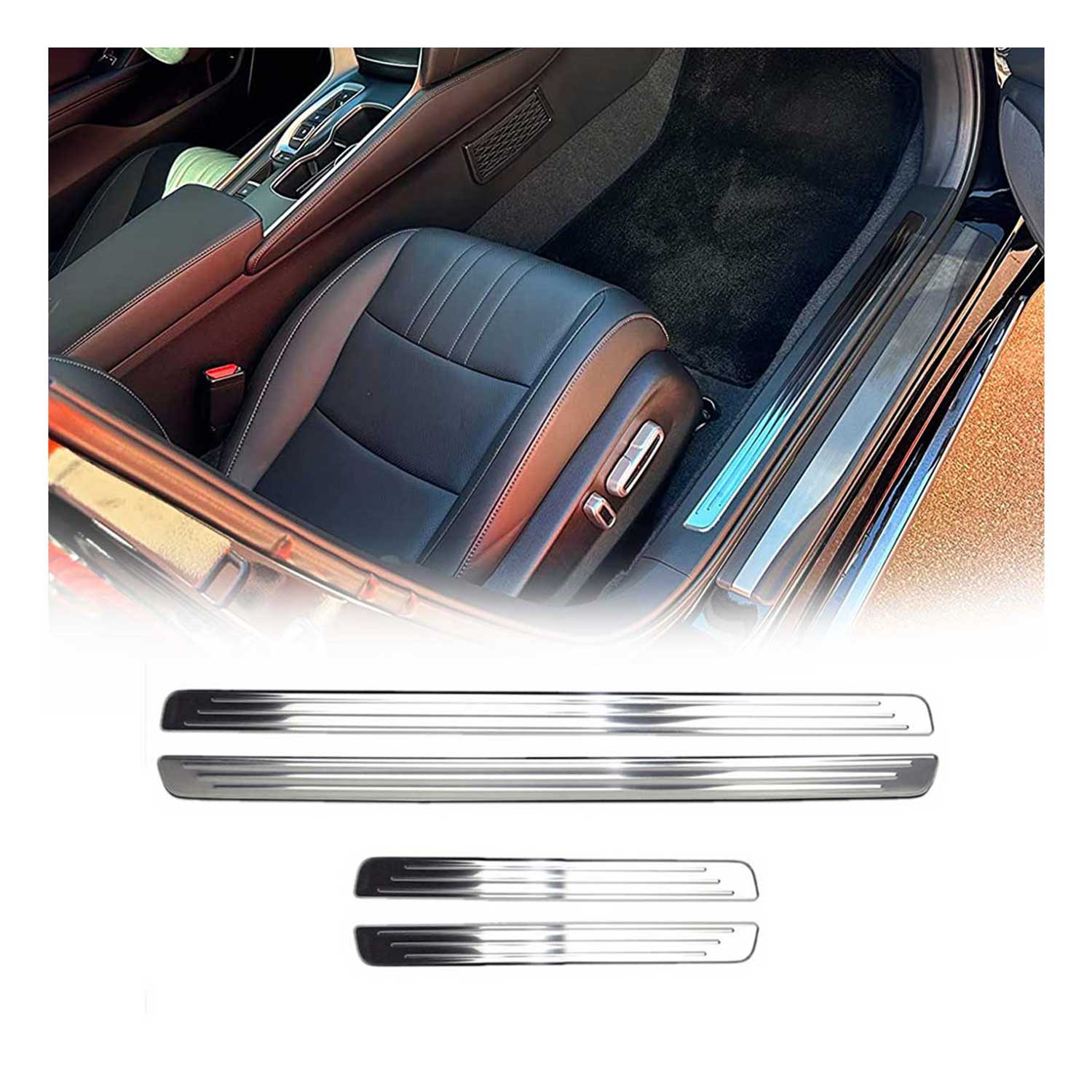 2018-2024 VW Tiguan Door Sill Scuff Plate Scratch Protector Stainless Steel Silver 4x