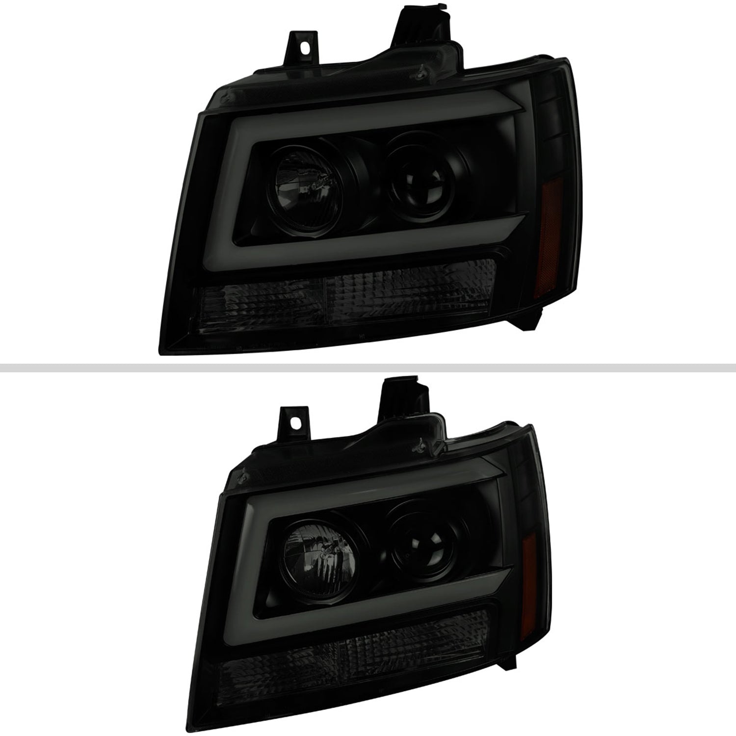 2007-2013 Chevy Avalanche/ Tahoe Suburban LED C-Bar Headlights Black Smoke