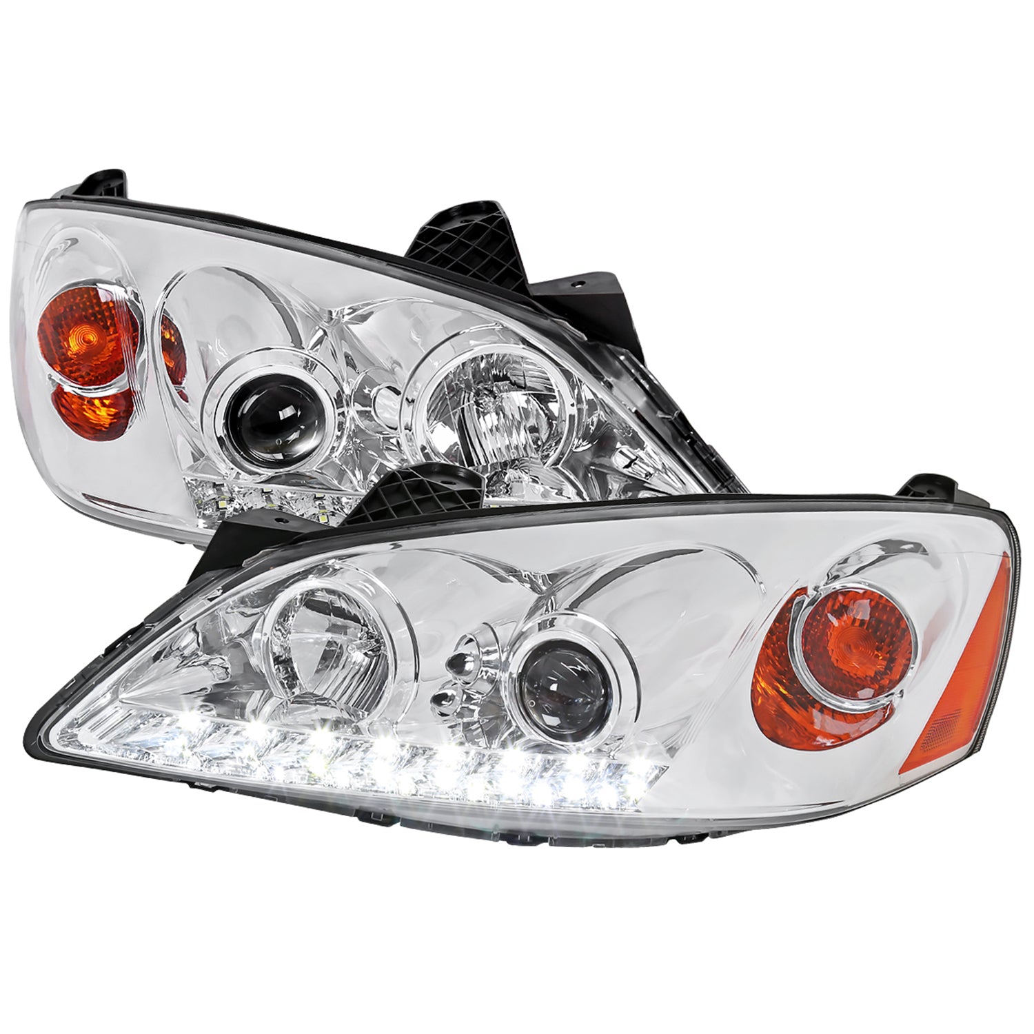 2005-2010 Pontiac G6 Projector Headlights w/ LED Light Strip Chrome/Clear Lens