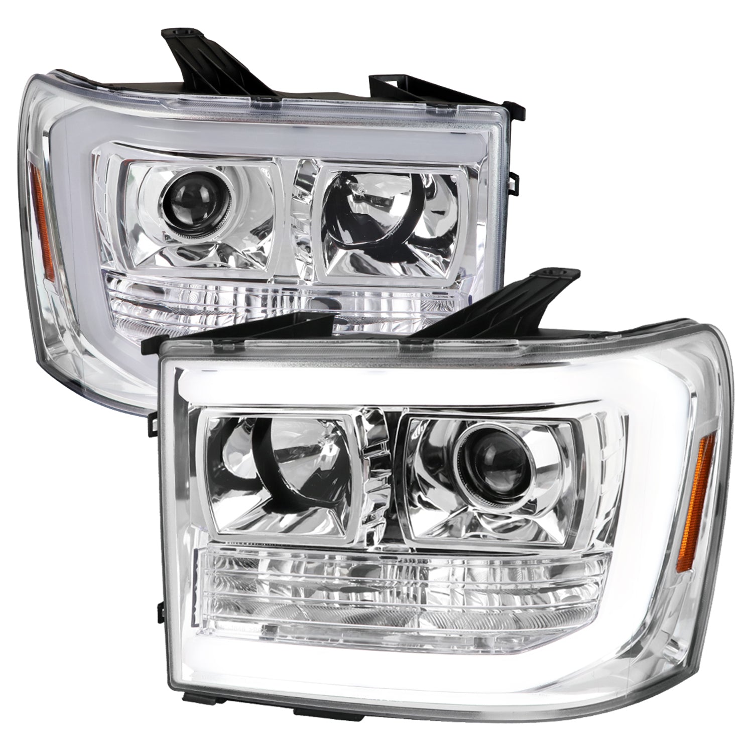 2007-2013 GMC Sierra 1500 1500HD 2500HD 3500HD LED C-Bar Headlights Chrome