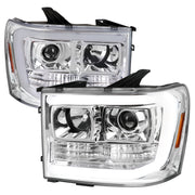 2007-2013 GMC Sierra 1500 1500HD 2500HD 3500HD LED C-Bar Headlights Chrome