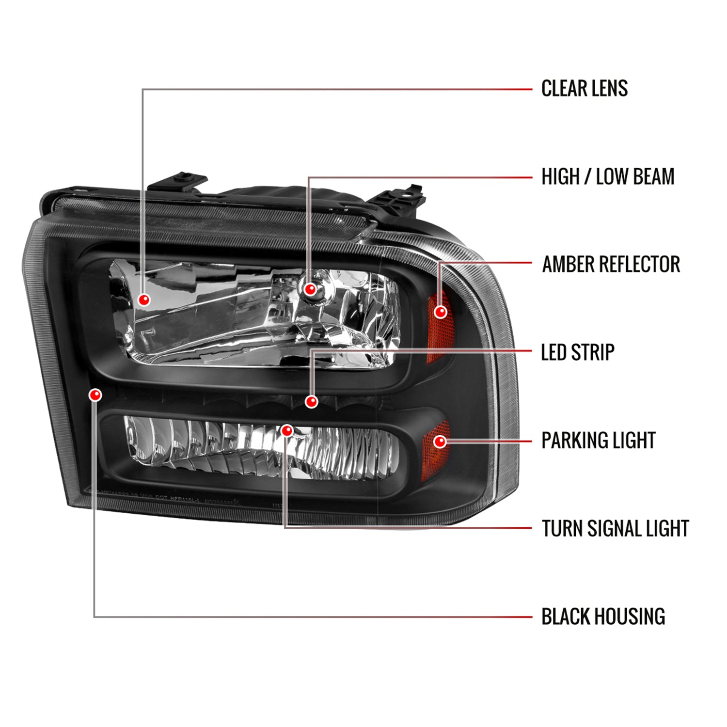 2005-2007 Ford F-250/350/450/550/Excursion Crystal Headlights LED Light Black