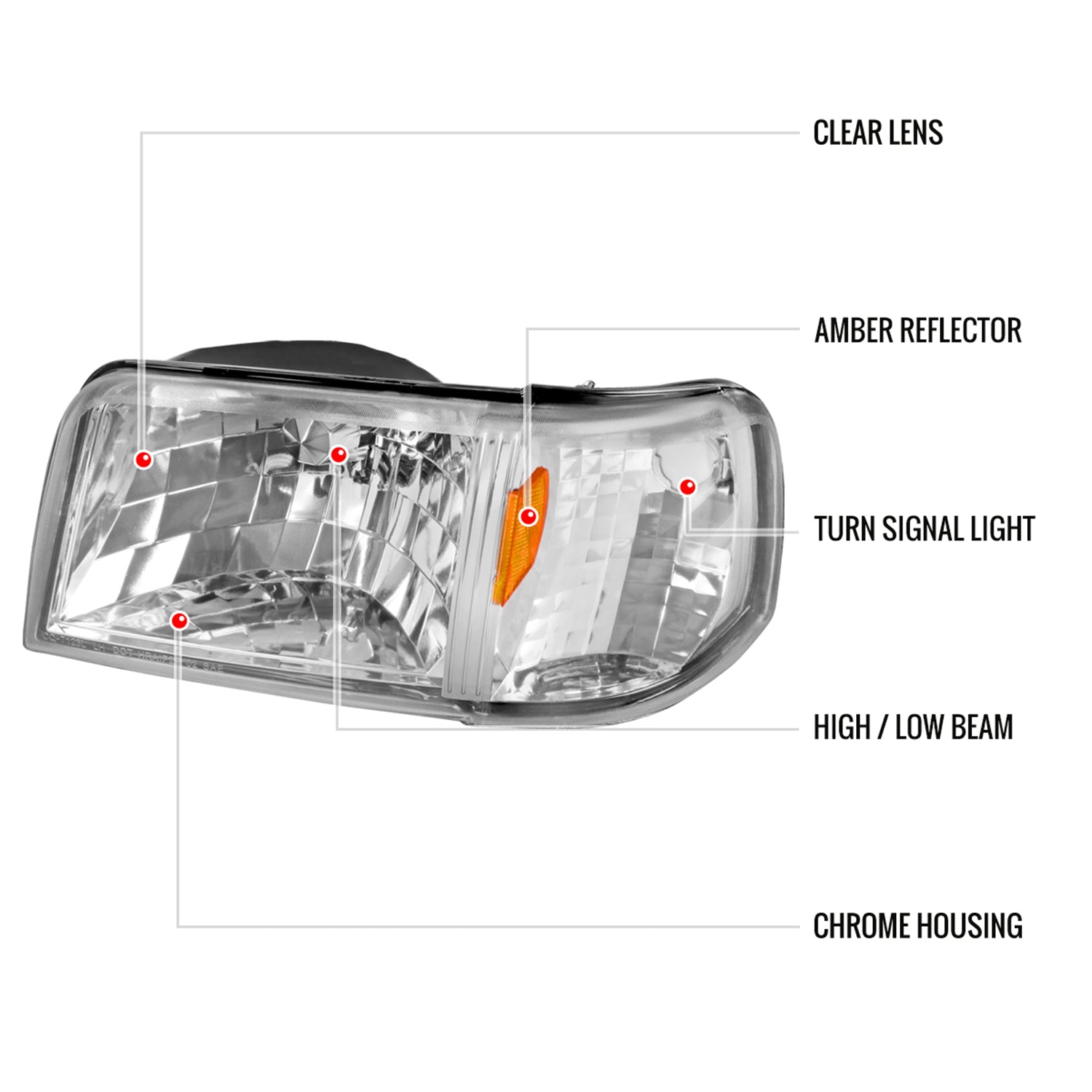 1993-1997 Ford Ranger Factory Headlights w/Corner Signal Lights Chrome/Clear