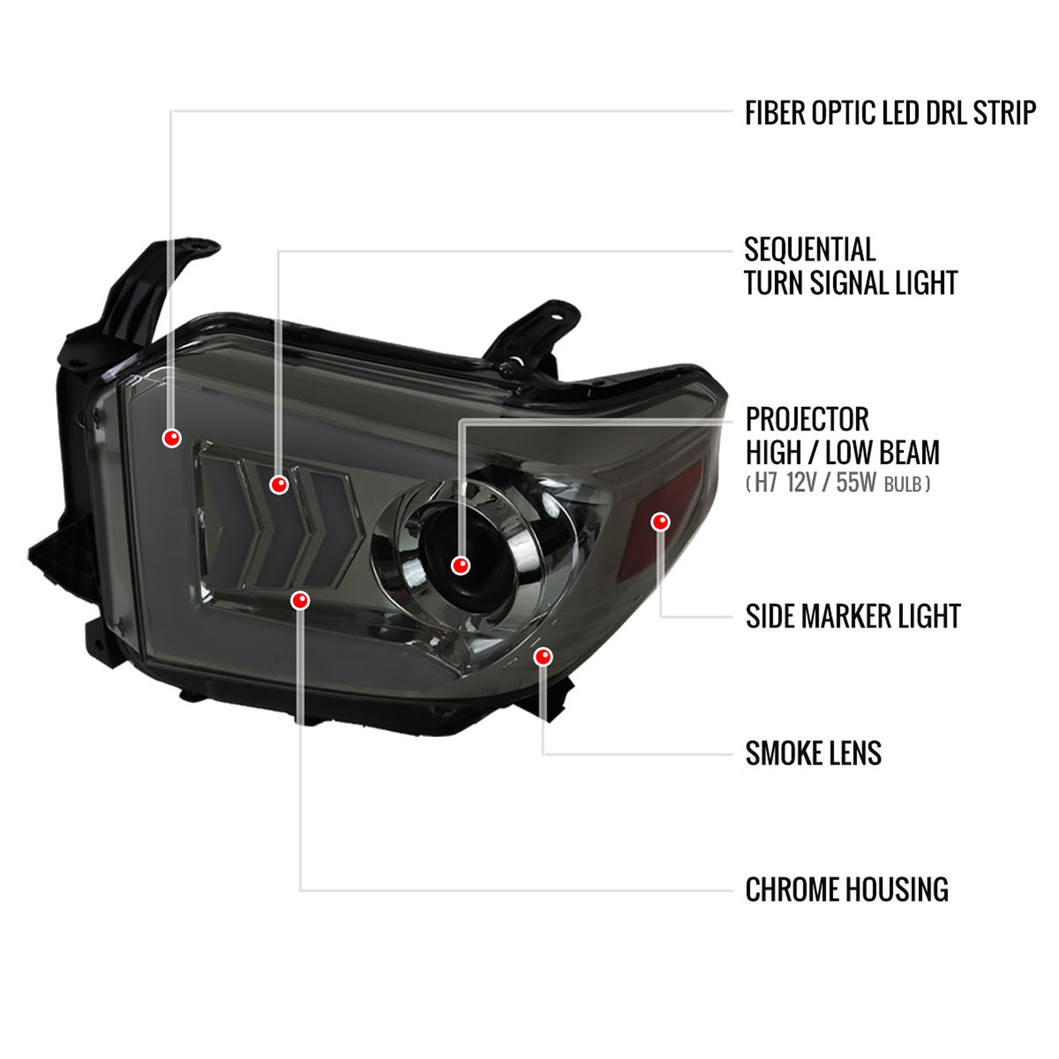 2014-2021 Toyota Tundra LED CBar Projector Headlights Arrow Signals Smoke