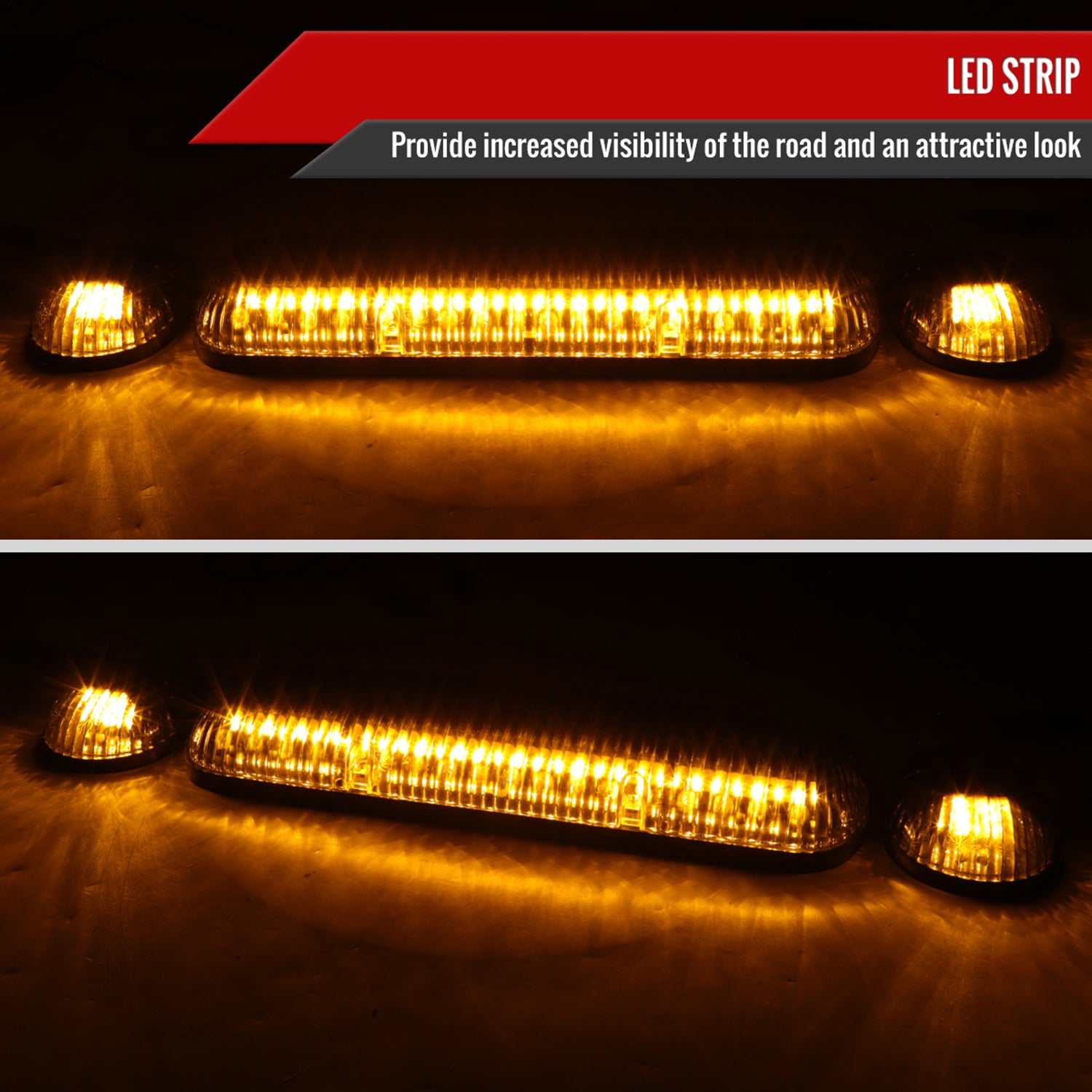 Universal 3PC Set Roof Cab Amber LED Lights Black Housing/Clear Lens