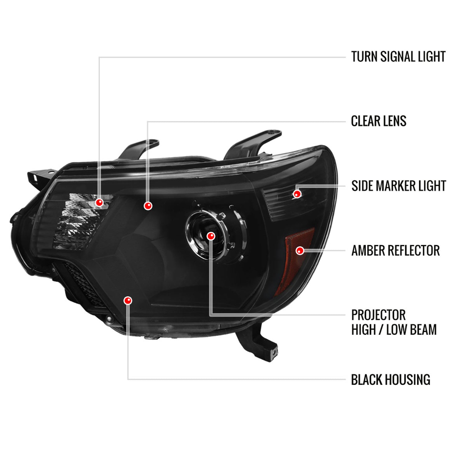 2012-2015 Toyota Tacoma Retro Style Projector Headlights Matte Black/Clear