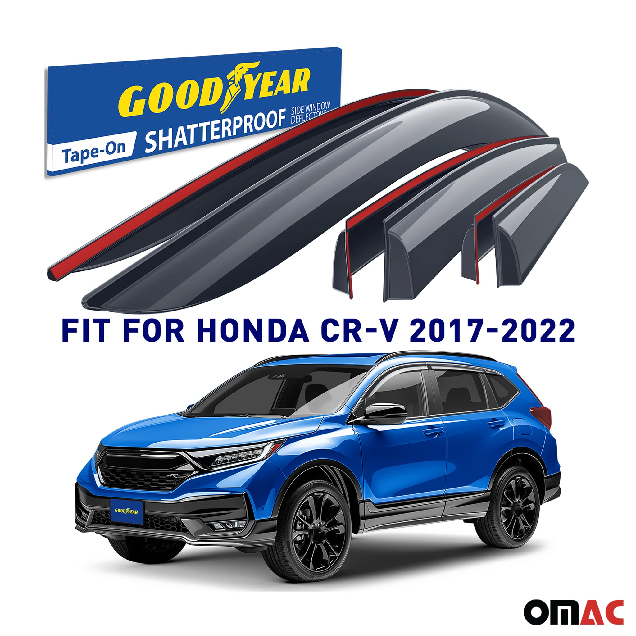 Goodyear Wind Deflectors for Honda CR-V (CRV) 2017-2022 Tape-On Premium Smoke 6x
