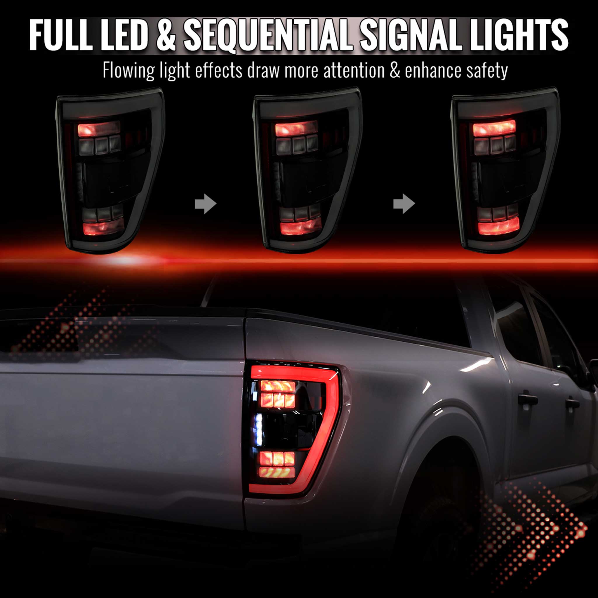 For Ford F-150 2021-2023 Full LED Tail Light Halogen Bulb Blind Spot Model Smoked Lens White Light Bar
