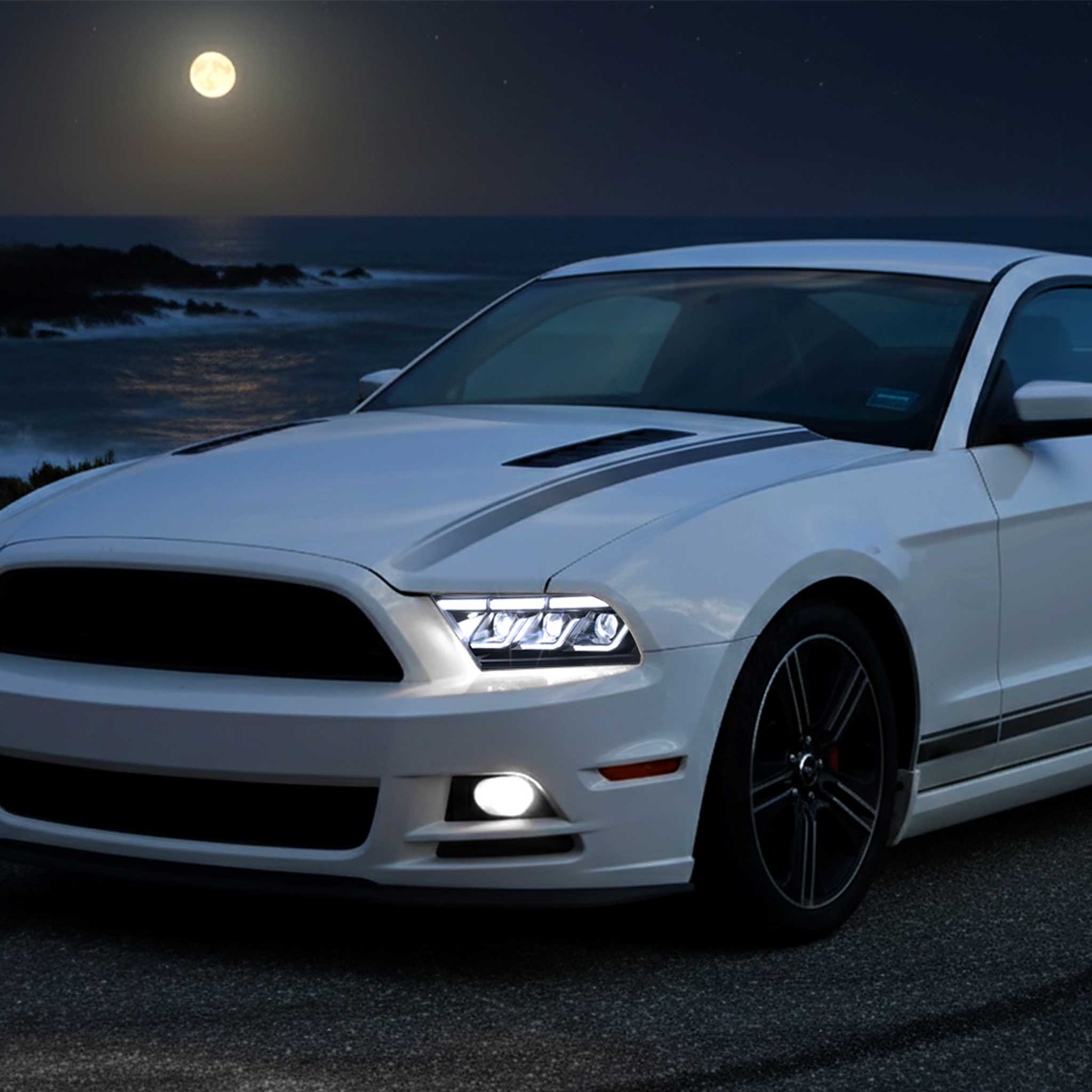 For Ford Mustang 2010-2014 Full LED Projector Headlights Sequential DRL Matte Black Clear Lens