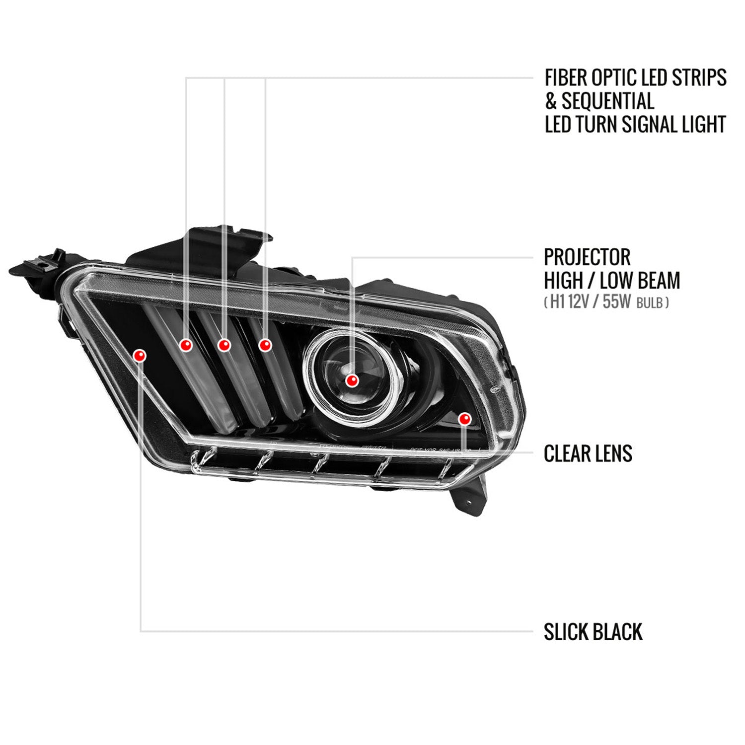 2010-2014 Ford Mustang LED Bar Projector Headlights Turn Signals Jet Black