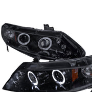 2006-2011 Honda Civic Sedan Dual Halo Projector Headlights Glossy Black/Smoke