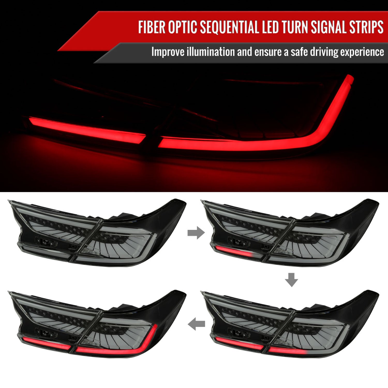 2018-2022 Honda Accord Sedan SQ2 LED Signal Tail Lights Glossy Black/Smoke