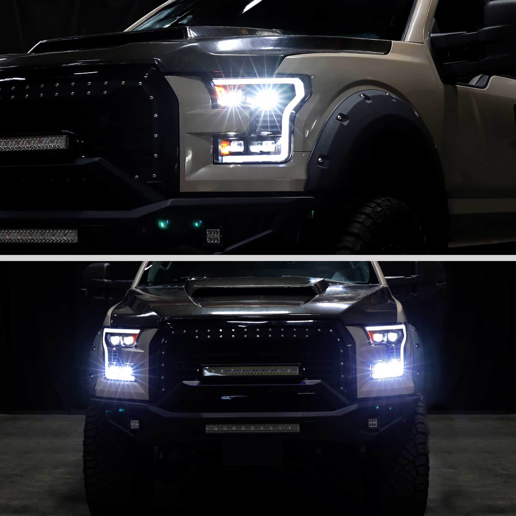 For Ford F-150 2015-2017 LED Headlights LED Turn Signals DRL Parking Light Strip Black Housing Clear Lens