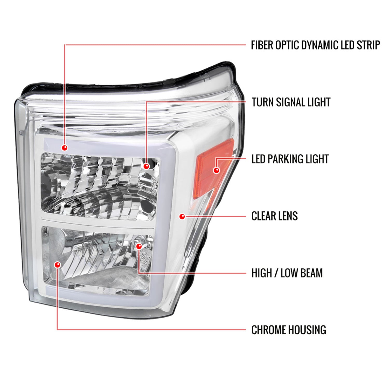 2011-2016 Ford F-250/350/450/550 Super Duty LED CBar Factory Headlights Chrome