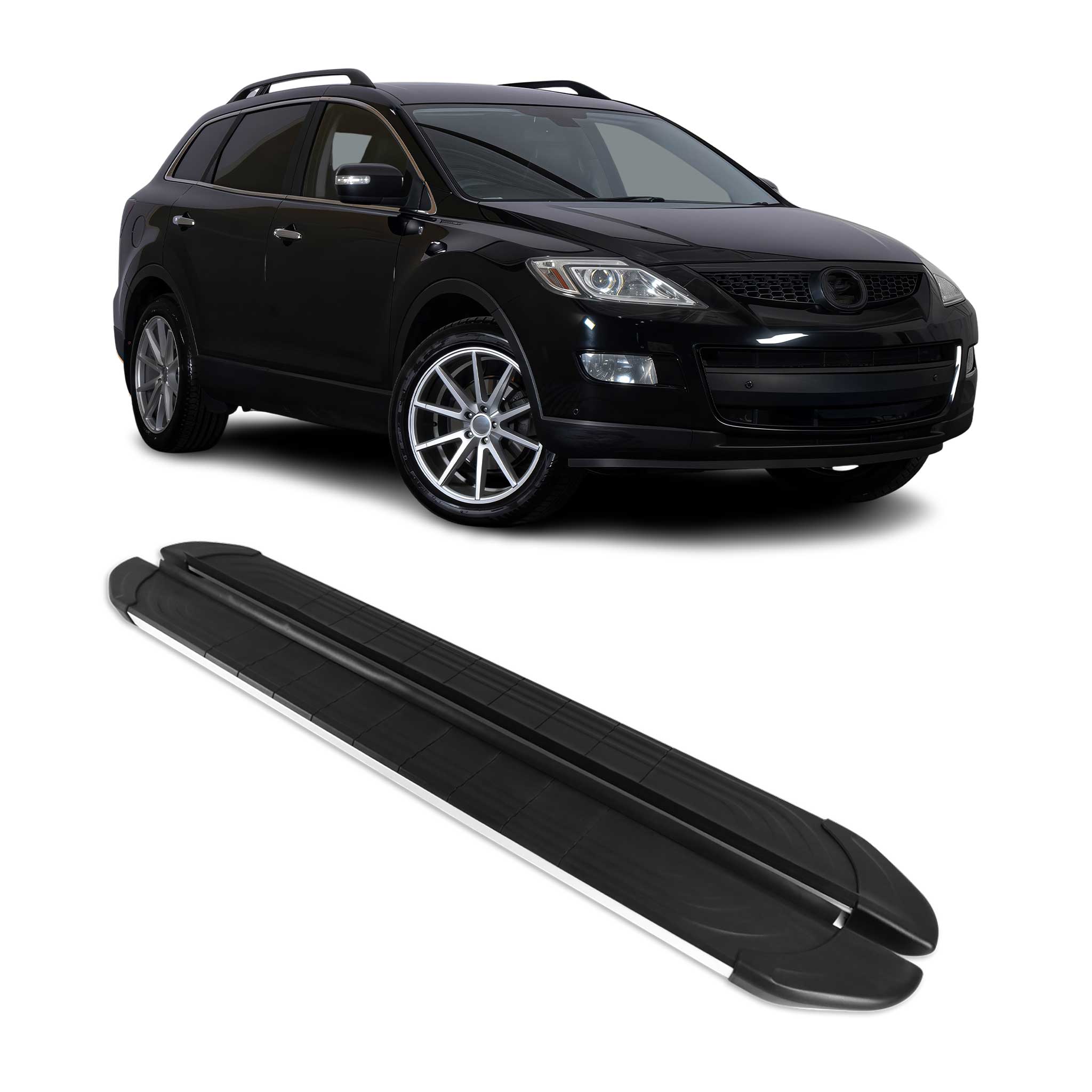 2007-2015 Mazda CX-9 Running Boards Side Steps Silver & Black