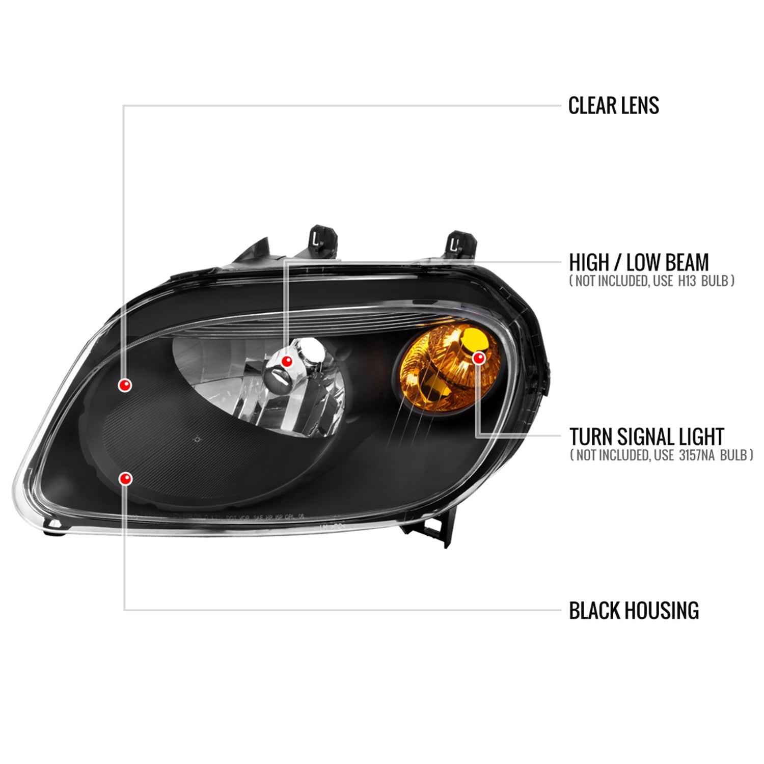 2006-2011 Chevy HHR Factory Style Headlights Matte Black Housing/Clear Lens