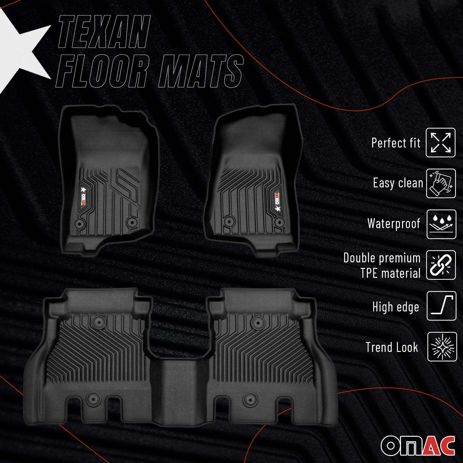 2018-2025 Jeep Wrangler Premium Floor Mats Liners First and Second Row Set
