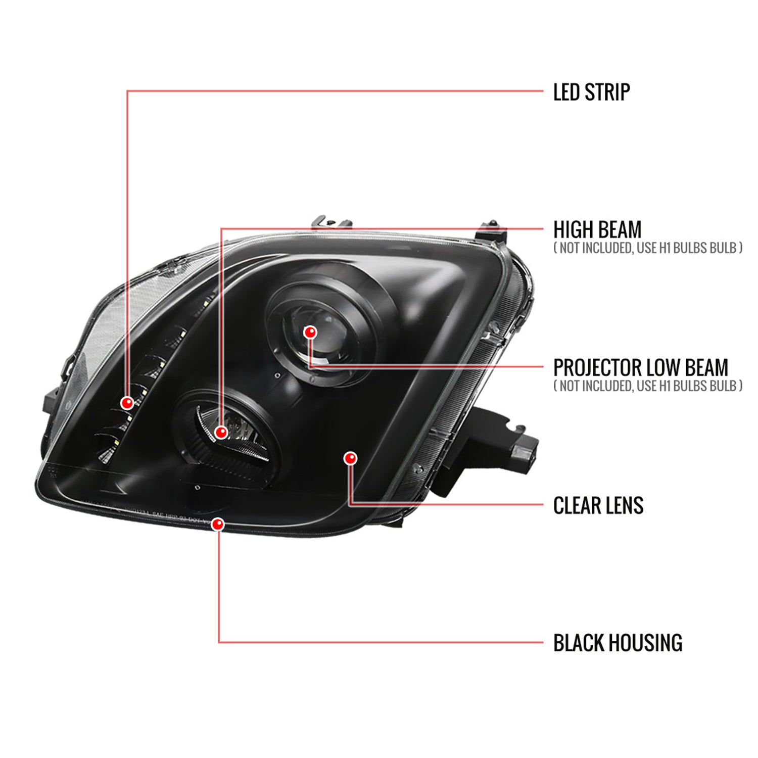 1997-2001 Honda Prelude Projector Headlights SMD LED Light Strip Matt Black