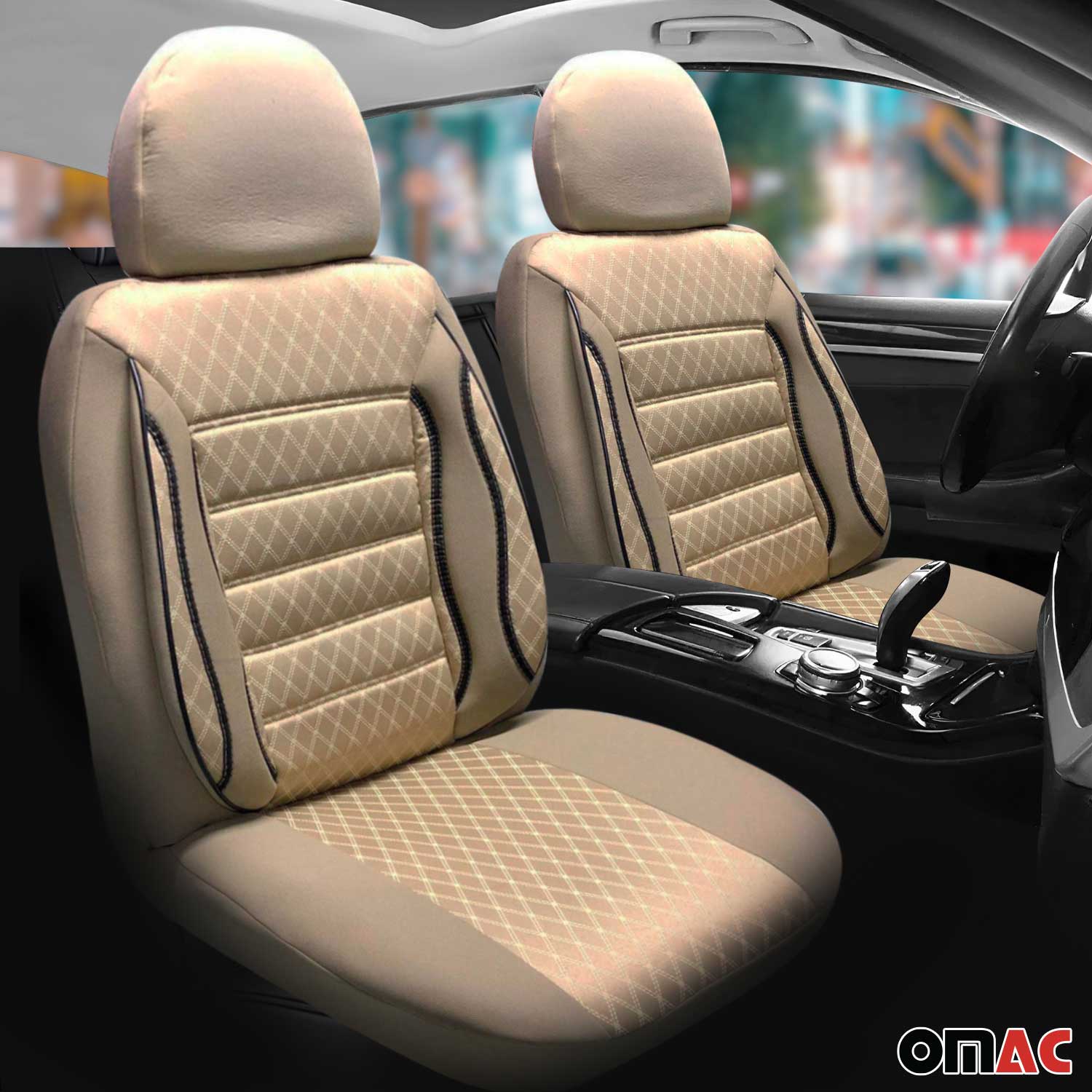 OMAC Universal Semi Custom Front Car Seat Cover Protector Beige Polycotton