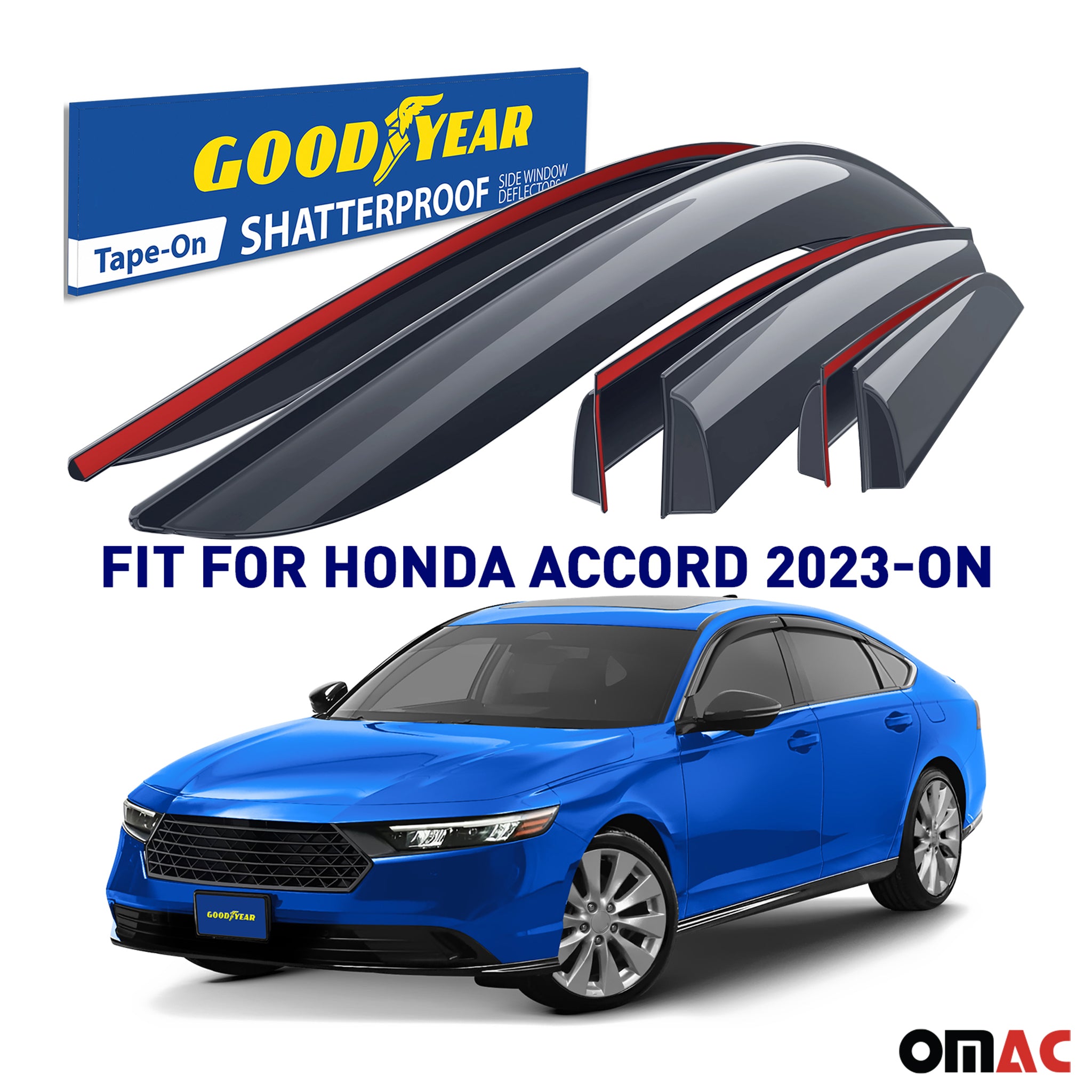 Goodyear Wind Deflectors for Honda Accord 2023-2025 Tape-On Premium Smoke 6 pcs