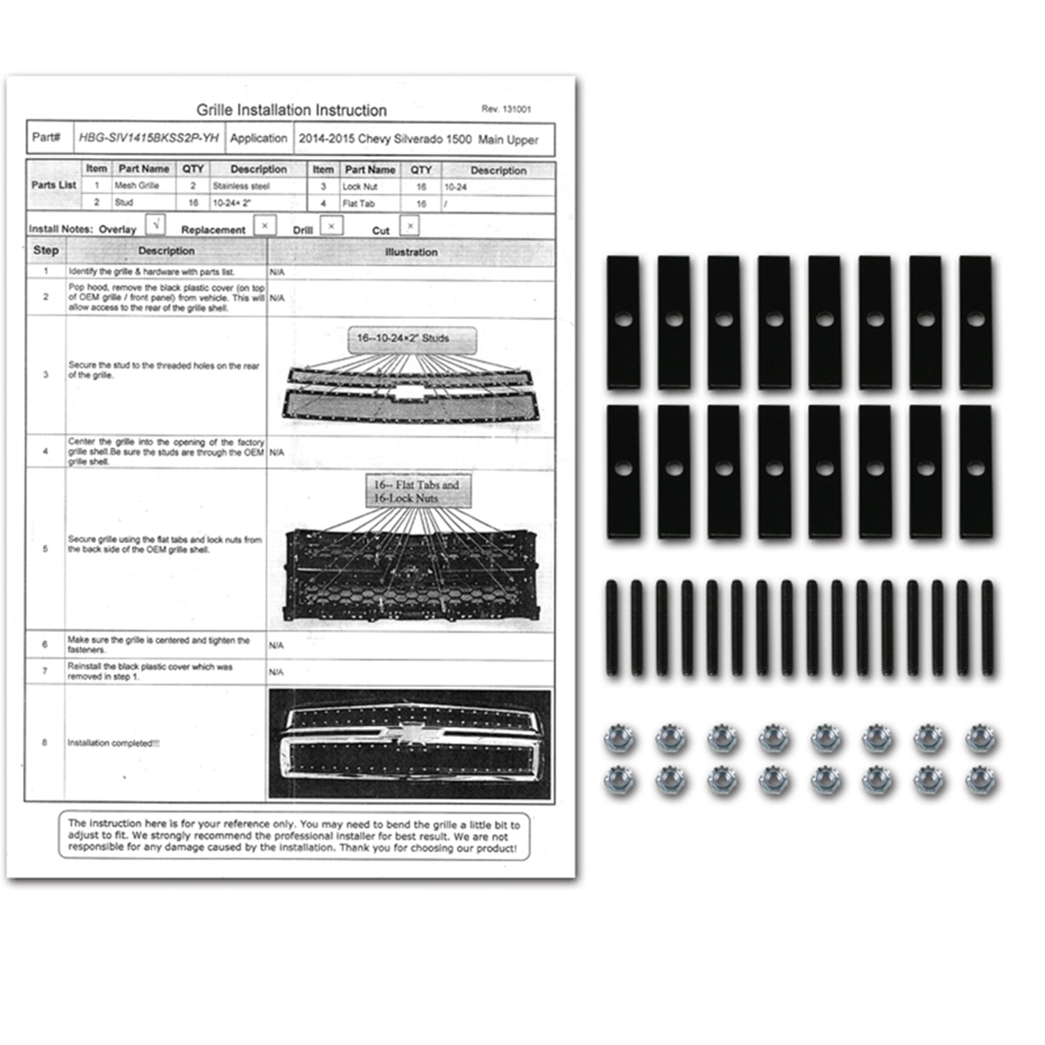 2014-2015 Chevy Silerado 1500 Rivet Style Black S.Steel 2PC Mesh Grille Insert