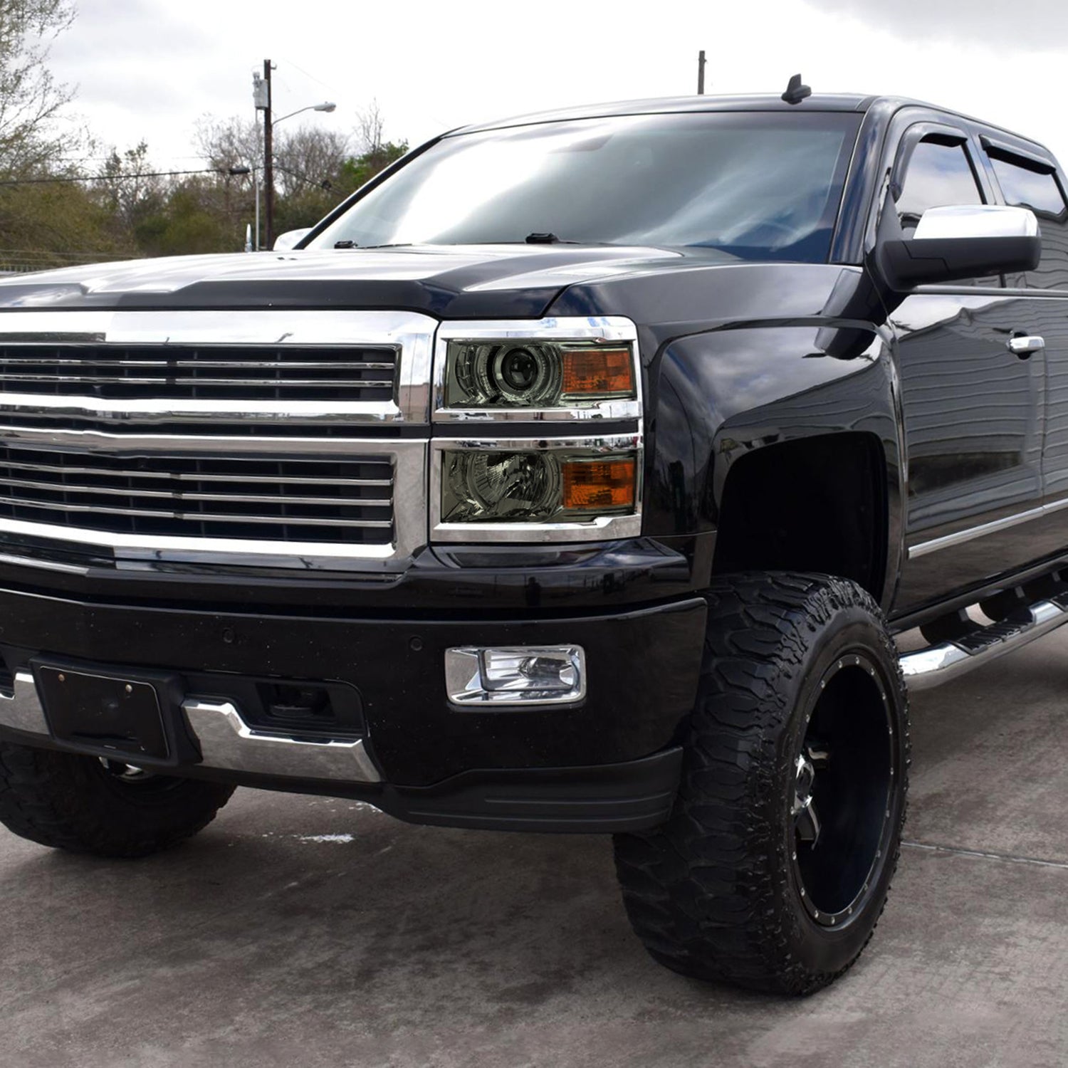 2014-2015 Chevy Silverado 1500 Projector Headlights Trim Chrome/Light Smoke