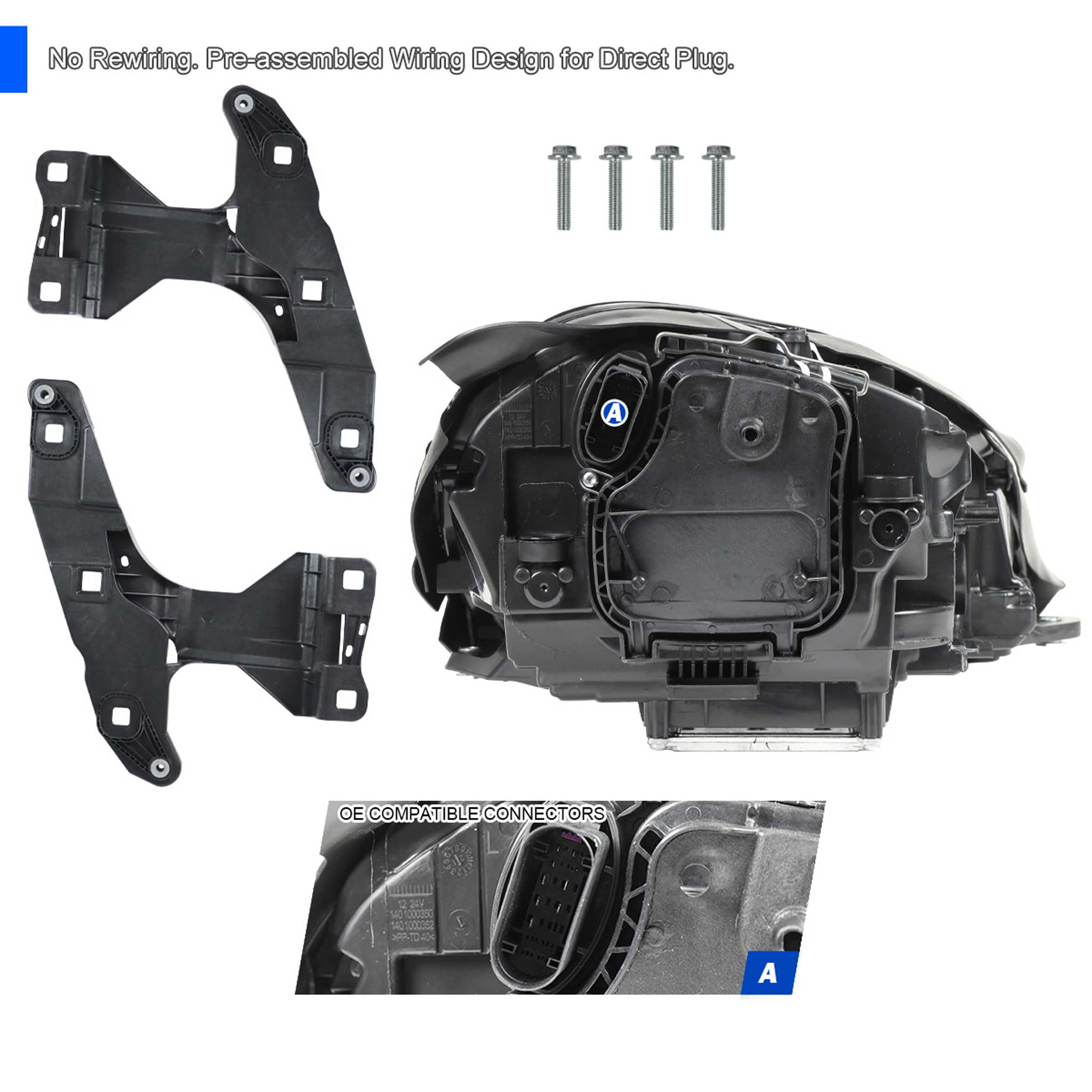 For Porsche Macan 95B.1 2015-2018 Matrix LED Projector Headlights DRL Non-Dynamic Black Clear Glossy Trim