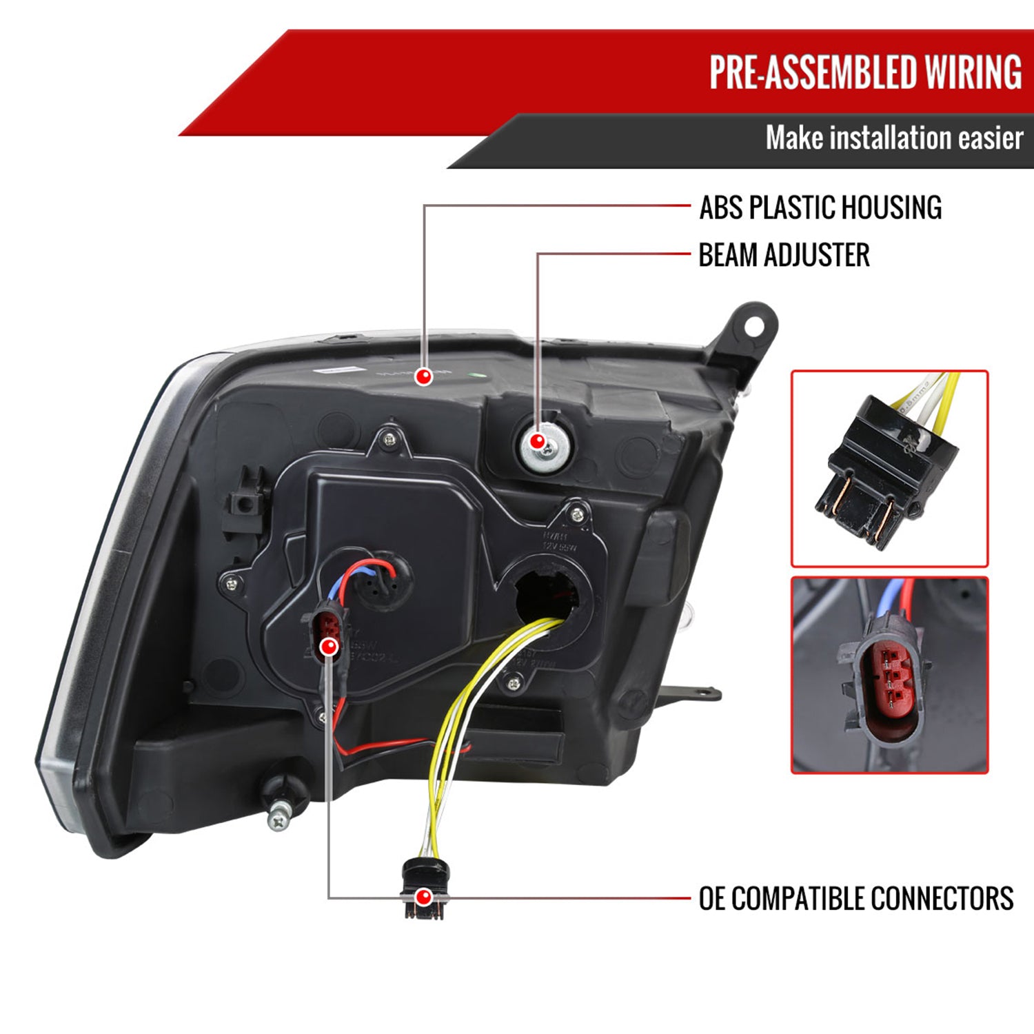 2009-2018 Dodge RAM 1500 / RAM 2500 3500 Headlights Matte Black/Smoked