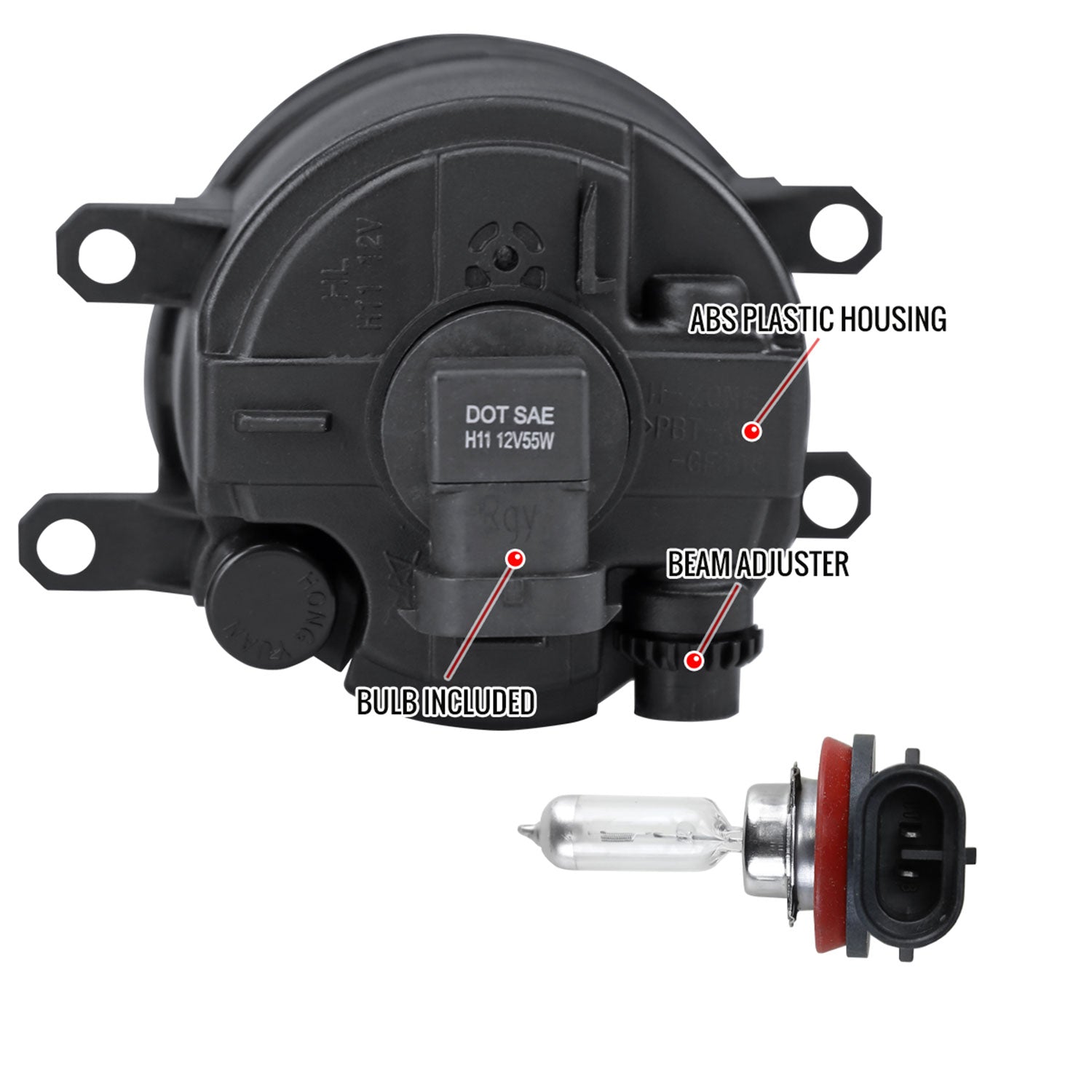 2008-2011 Toyota Highlander 12V/55W H11 Fog Lights Kit Chrome/Clear Lens