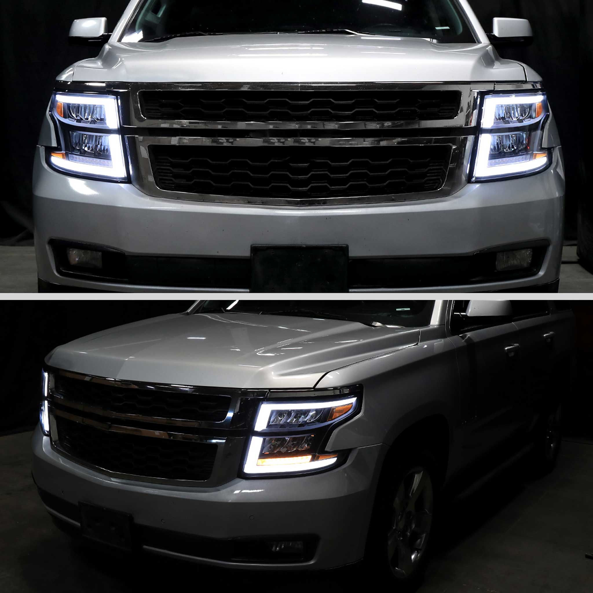 For Chevrolet Tahoe 2015-2020 Full LED DRL Sequential Headlights Matte Black Housing Clear Lens