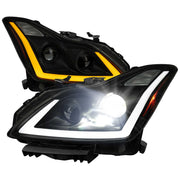 For Infiniti G37 2008-13 / Q60 Coupe 2014-15 LED Projector Headlights Sequential Matte Black Smoked Lens Switchback