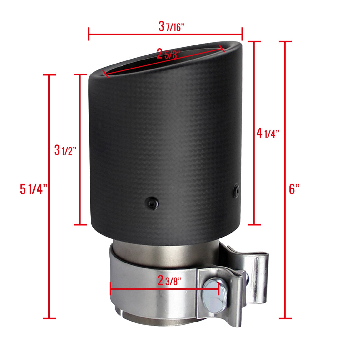 Universal 2.5" Inlet/3.5" Outlet Carbon Fiber Cover Exhaust Tip