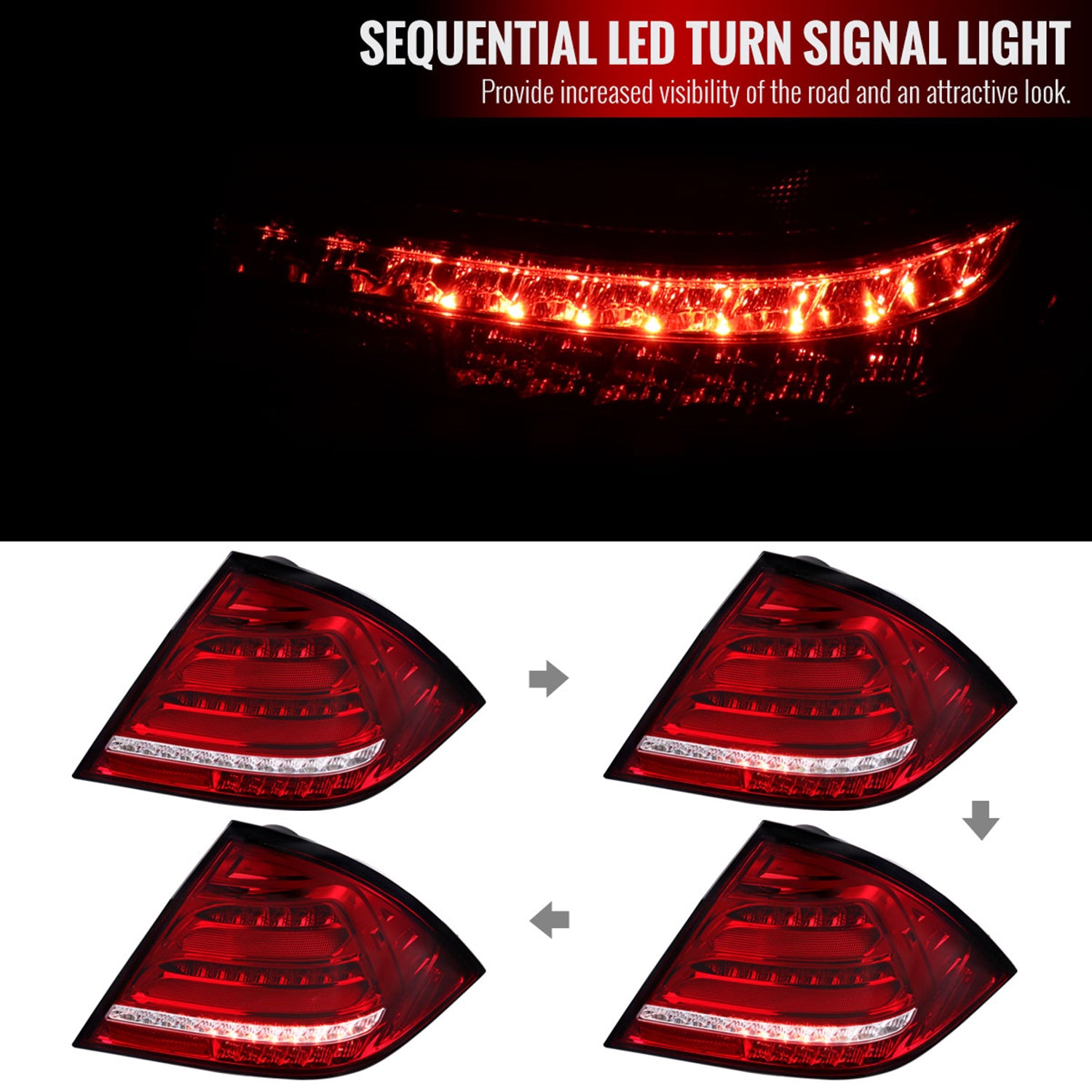2001-2004 Mercedes Benz W203 C-Class Turn Signal LED Tail Lights Chrome/Red