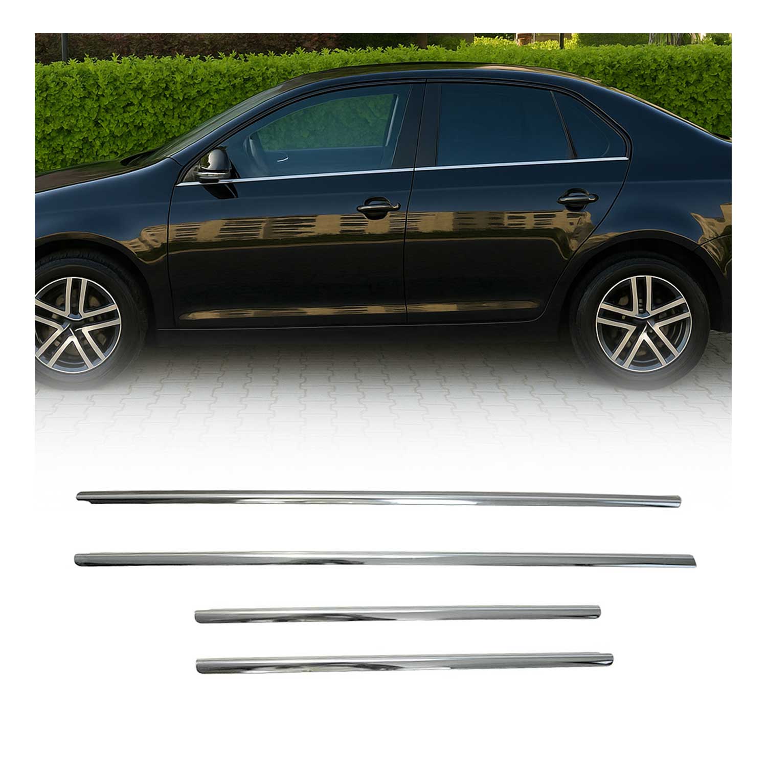 2011-2018 VW Jetta A6 Window Molding Trim Streamer Stainless Steel Silver 6 Pcs