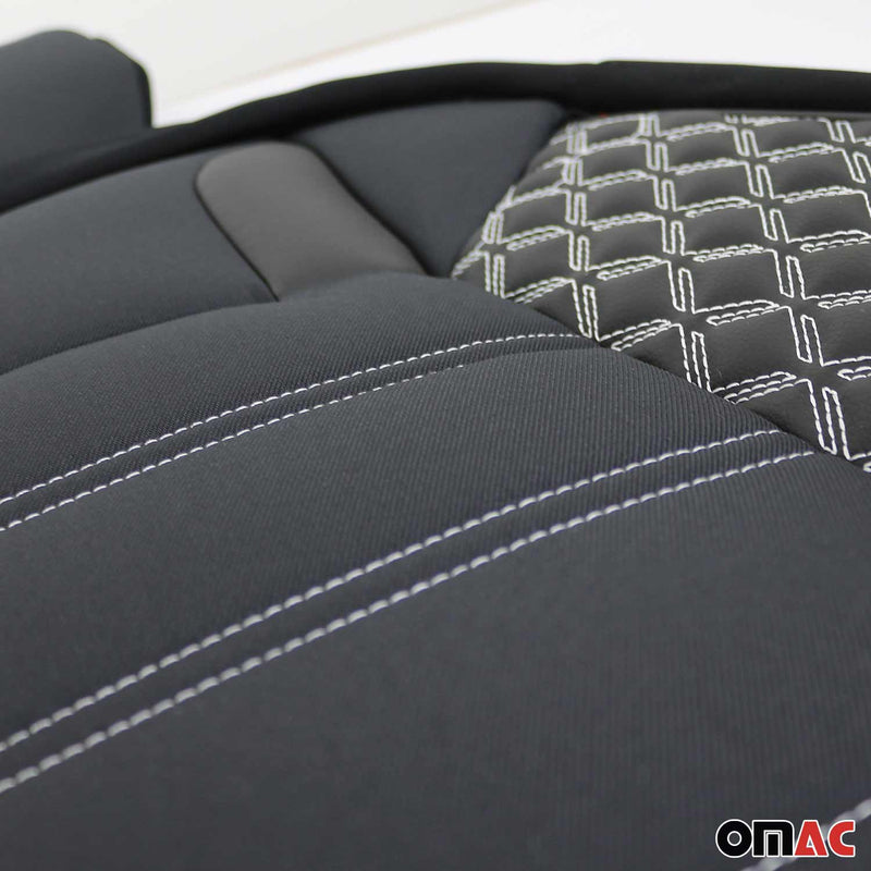 2x Front Car Seat Cover Protection Set PU Fabric Black with White Stitches