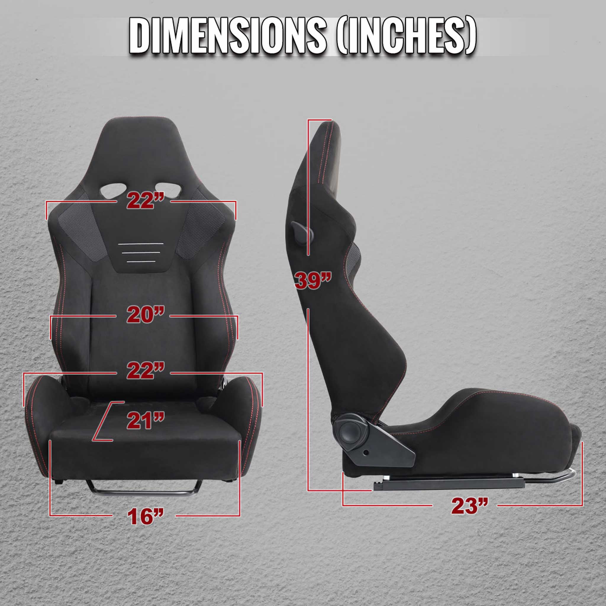 Universal Racing Seat Black Suede With Double Red Stitch