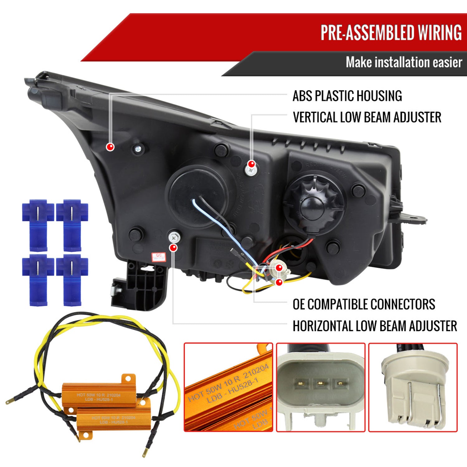 2011-2015 Chevy Cruze / 16 Cruze Limited LED Halo Headlights LED Signal Black