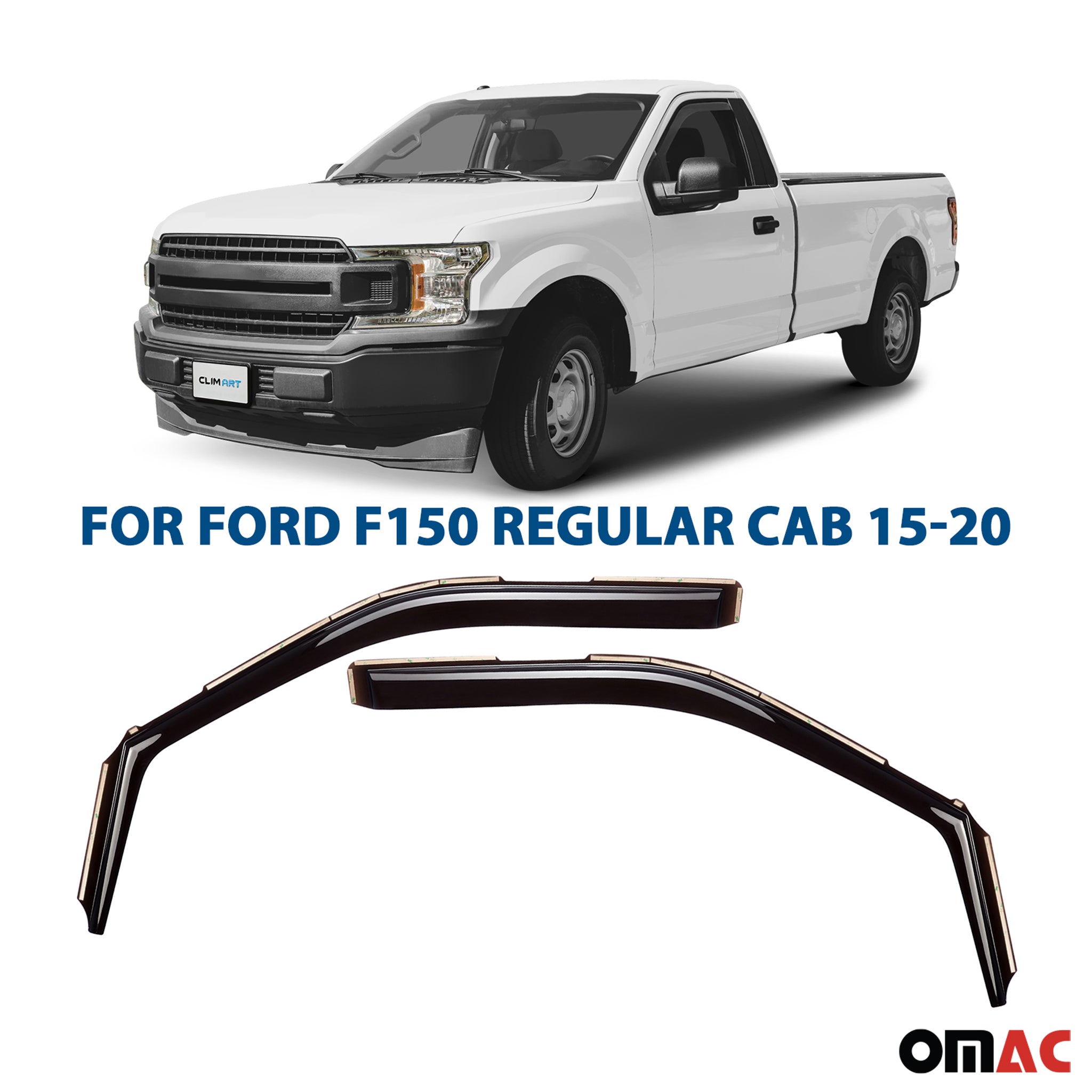 Clim Art Wind Deflectors for Ford F150 2015-2020 Regular Cab Shatterproof 2 Pcs
