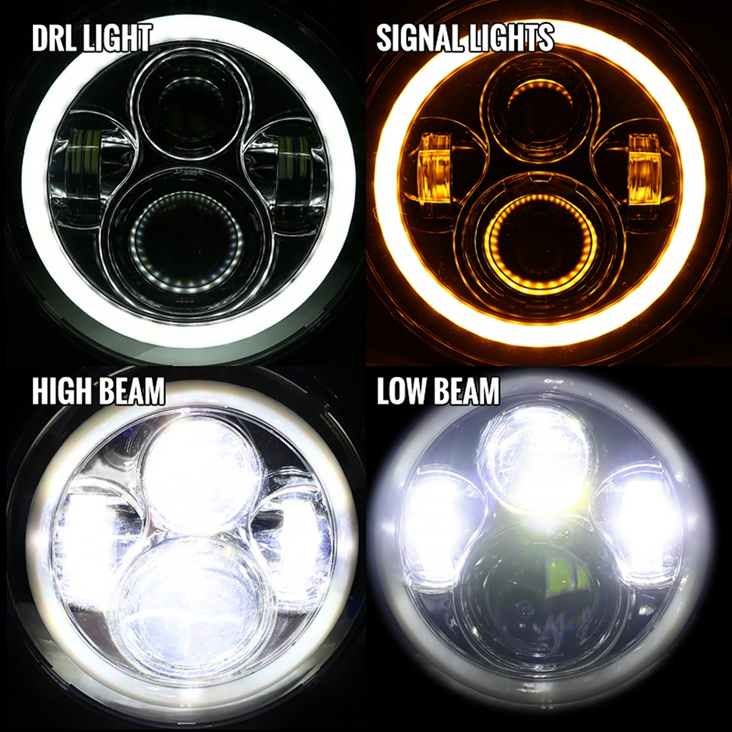 Universal 7" Round Cree LED Halo Projector Headlights - 2PC Matte Black/Clear